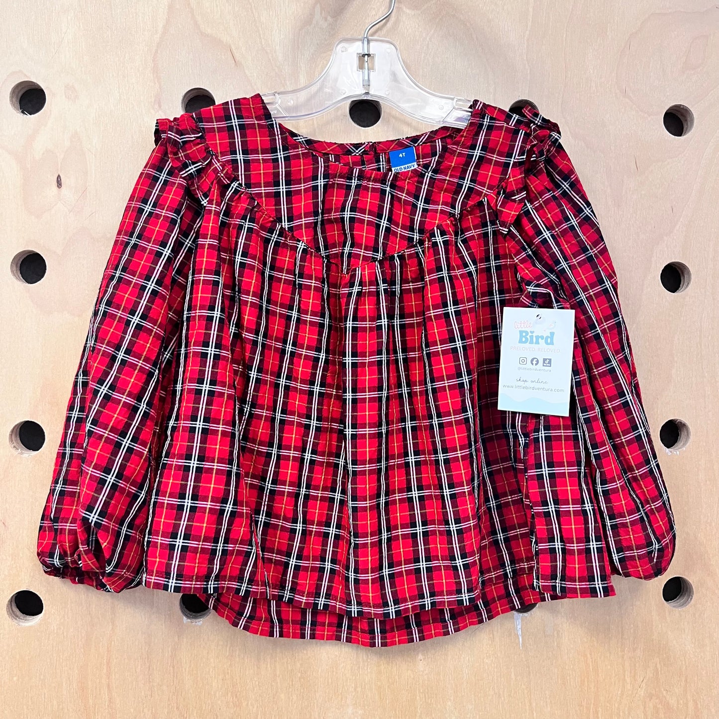 Red Plaid Puff Sleeve LS