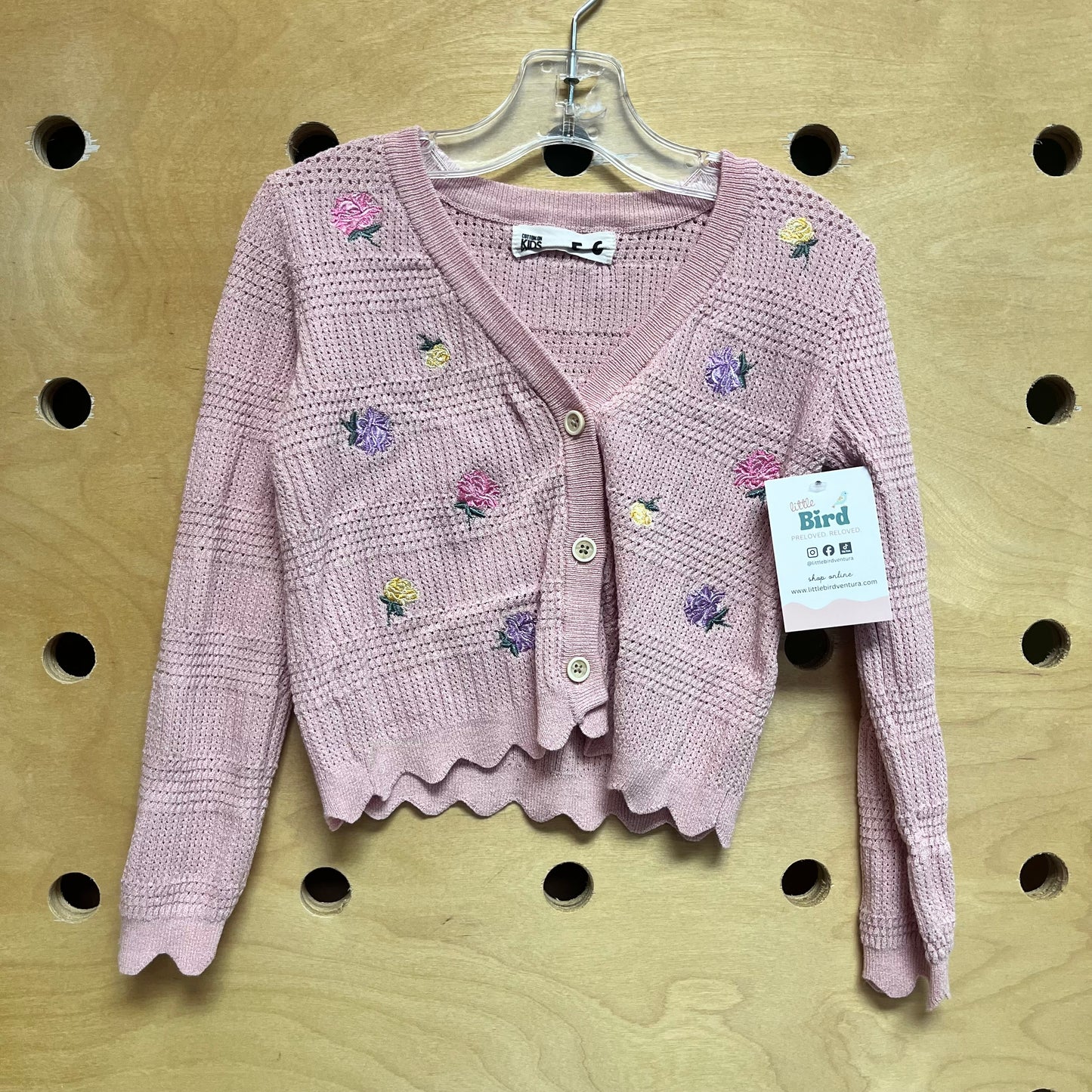 Pink Embroidered Floral Cardigan
