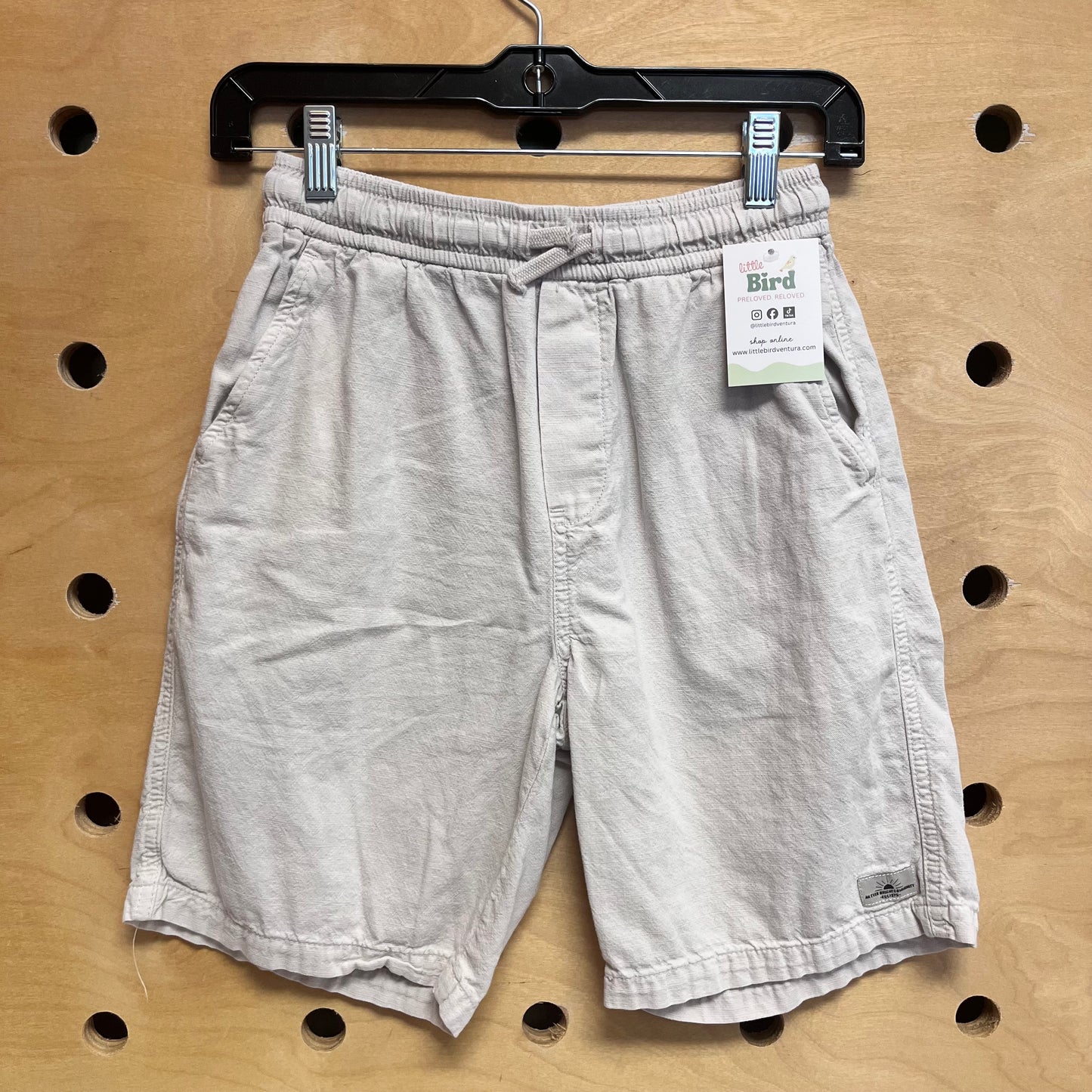 Beige Linen Blend Drawstring Shorts