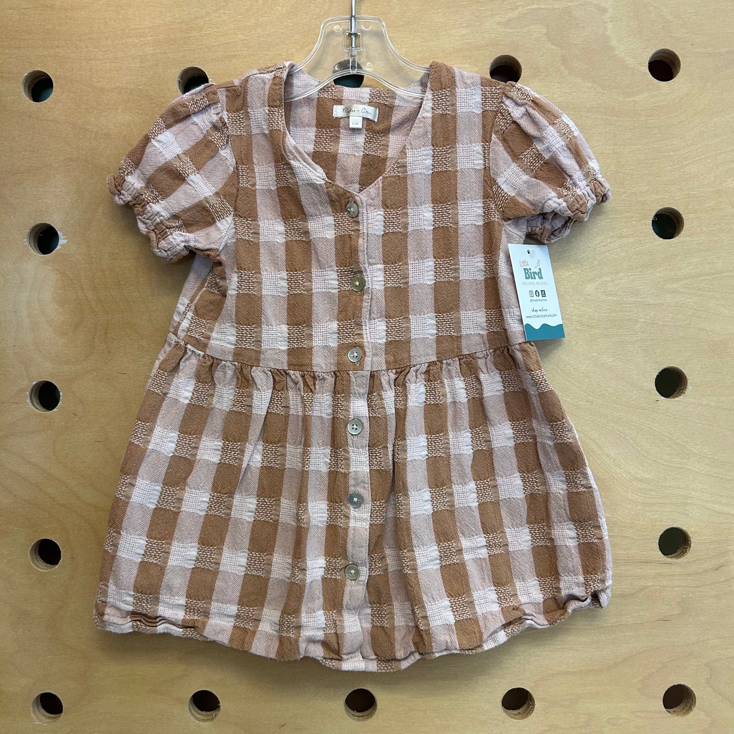 Pink & Brown Plaid Shell Button Dress