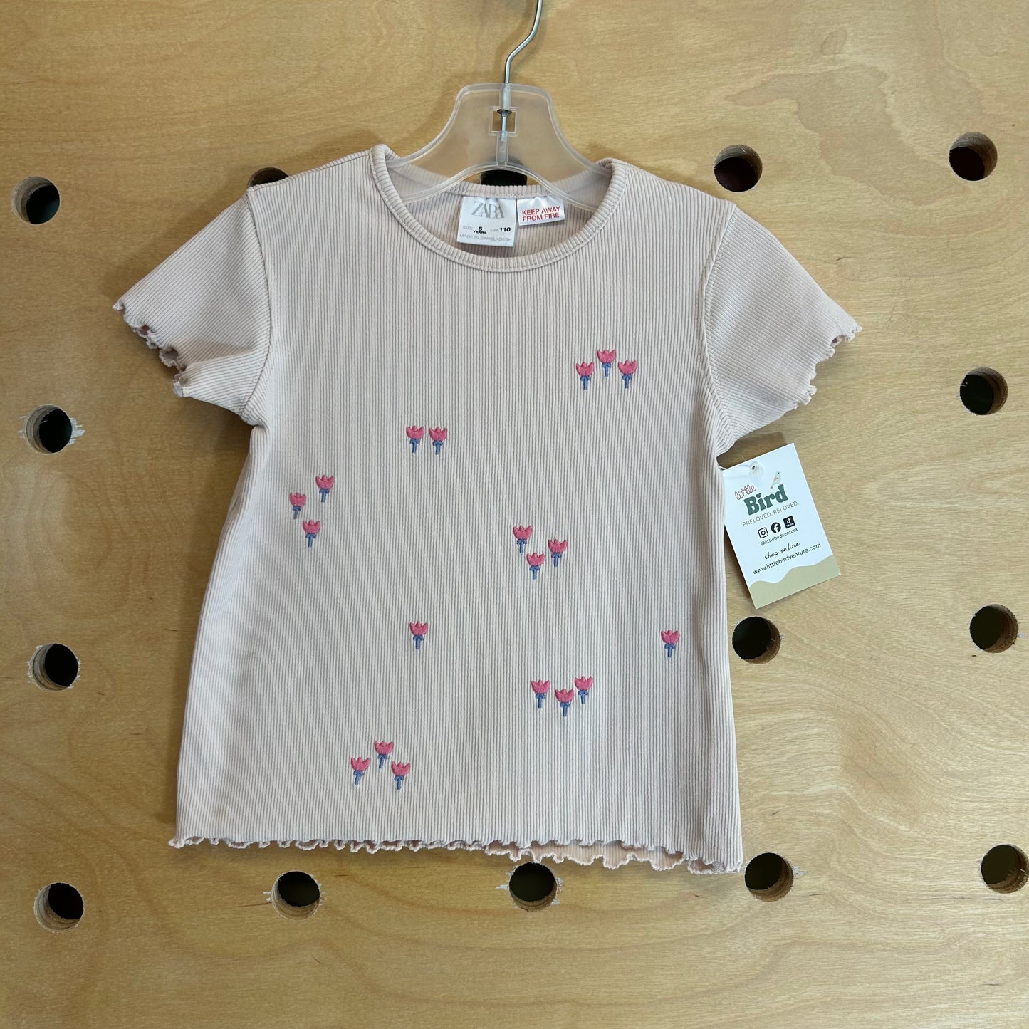 Pink Ribbed Embroidered Tulips Top