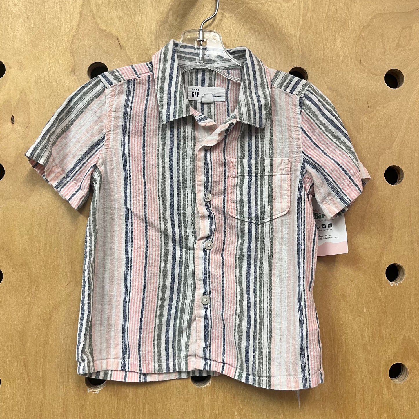 Striped Linen Blend Button Up Shirt