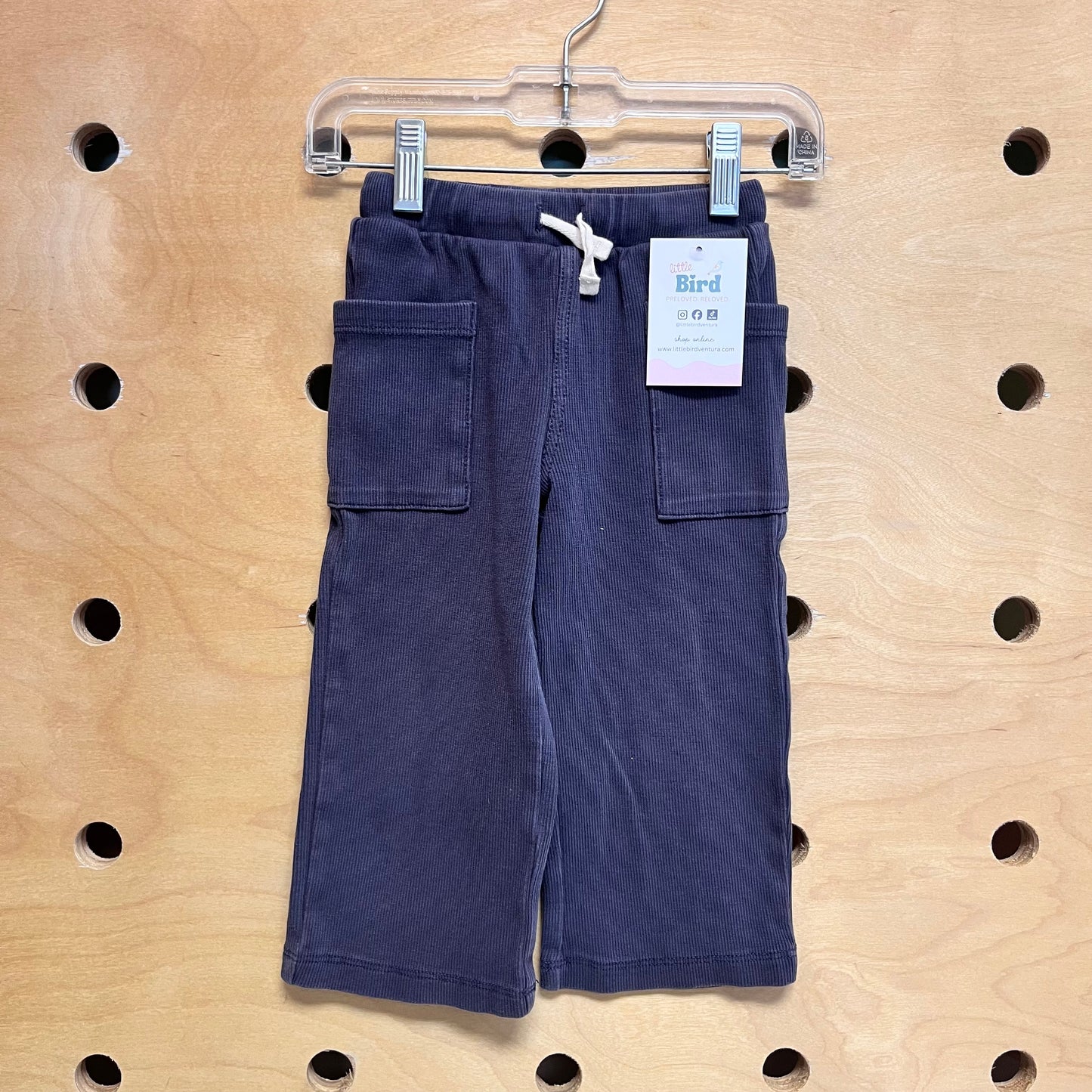 Grey Ribbed Drawstring Pants
