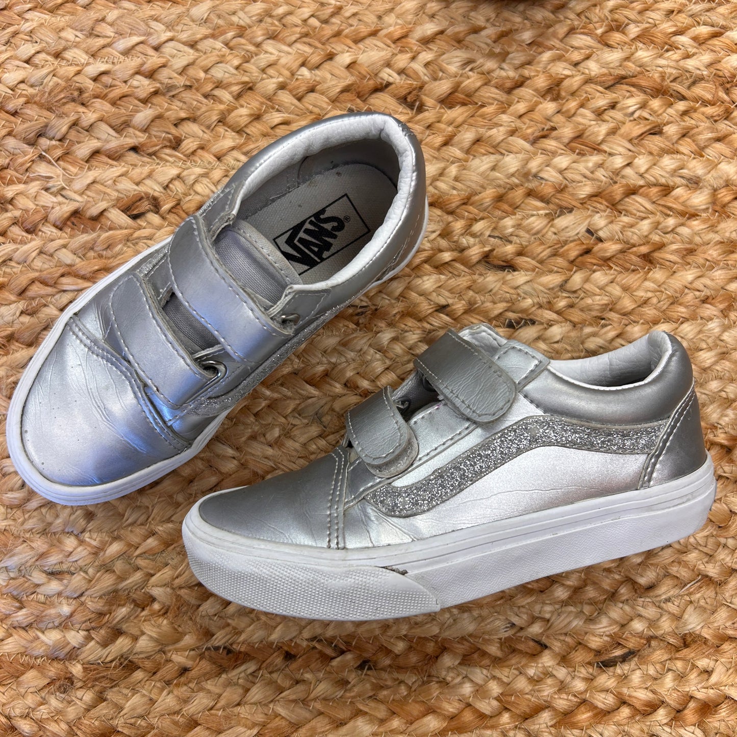 Silver Glitter Old Skool Velcro Shoes