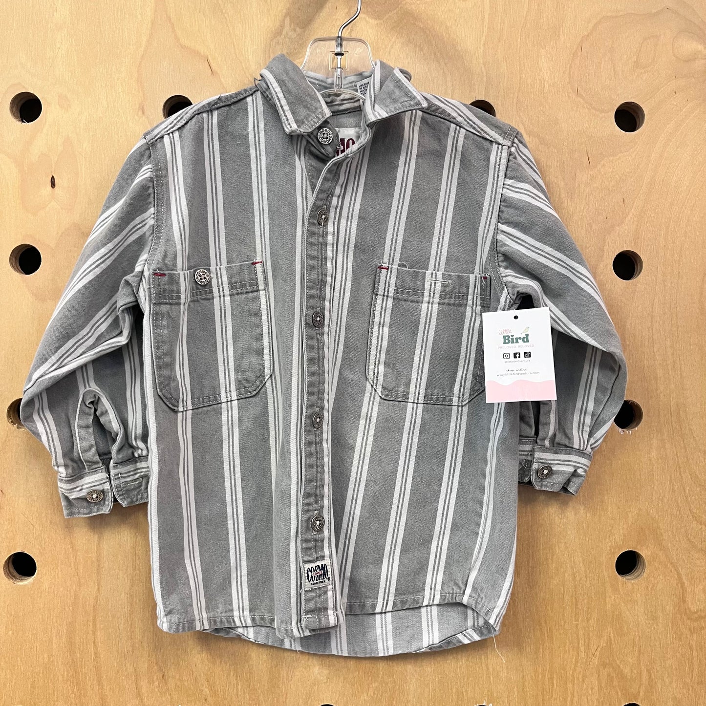 Grey Striped Canvas Button Up