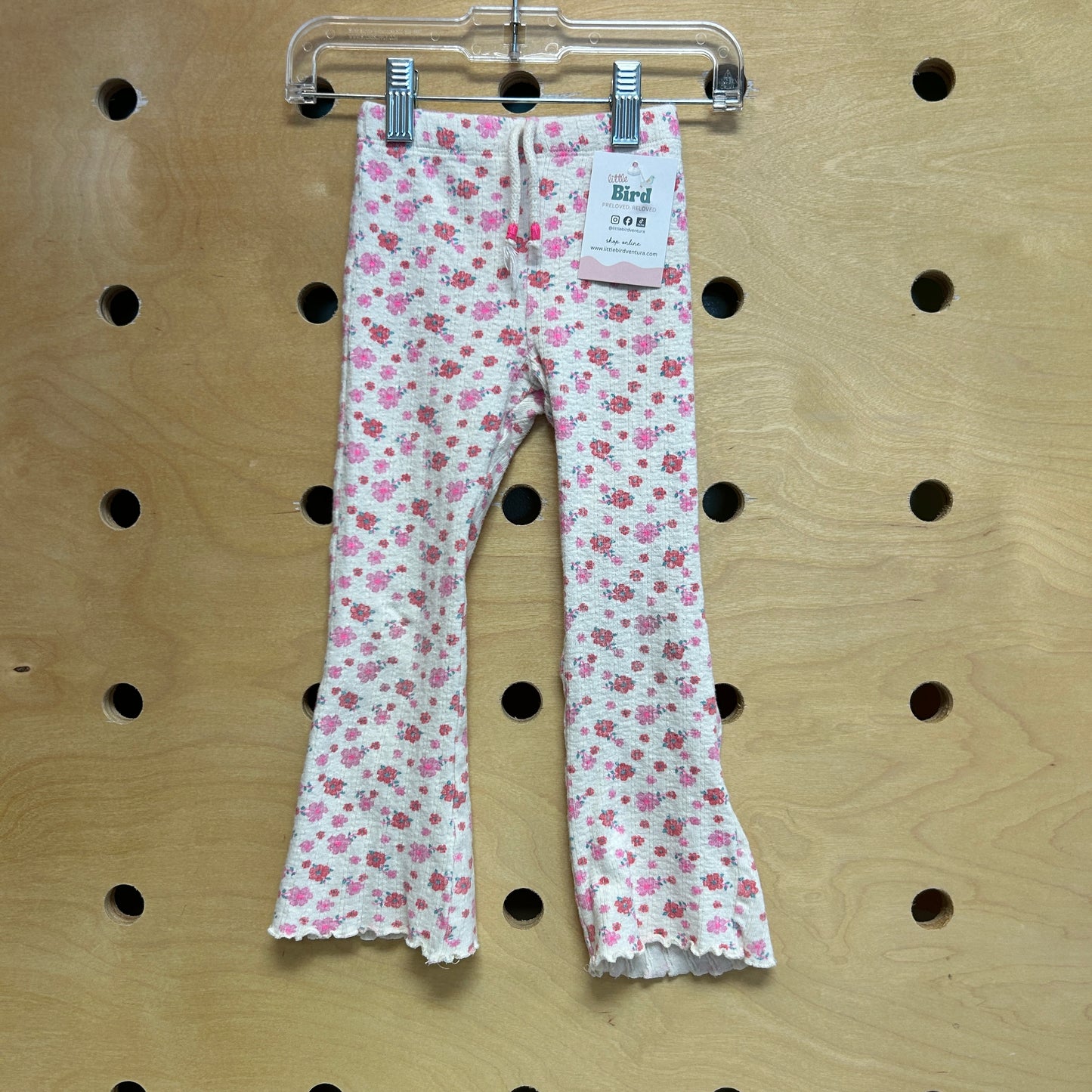 Ivory Floral Ribbed Flare Leggings