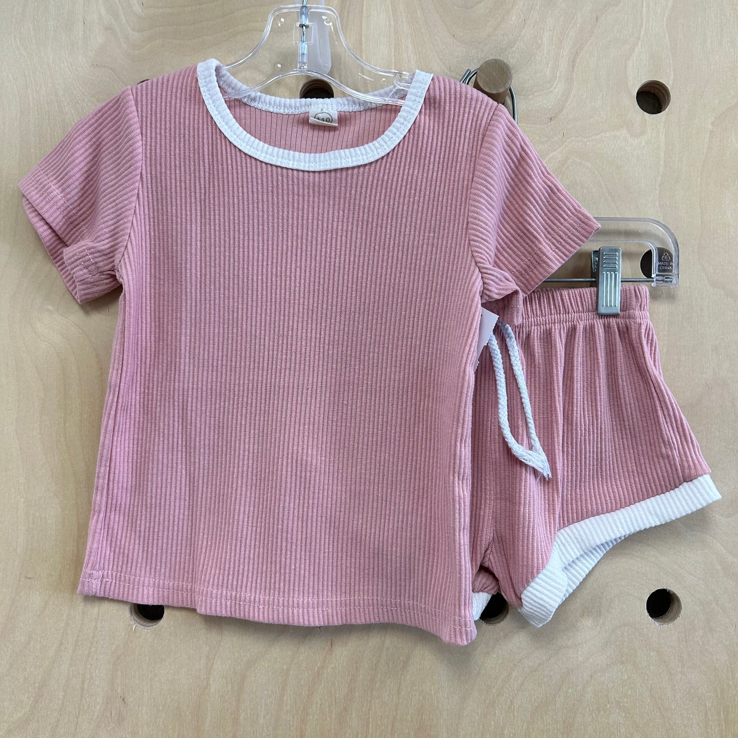 Pink & Cream Ribbed Lounge Set