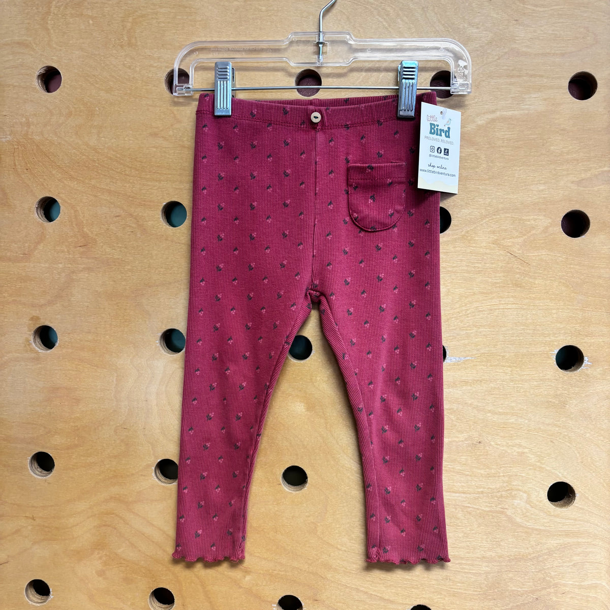 Pink Floral Ribbed Leggings