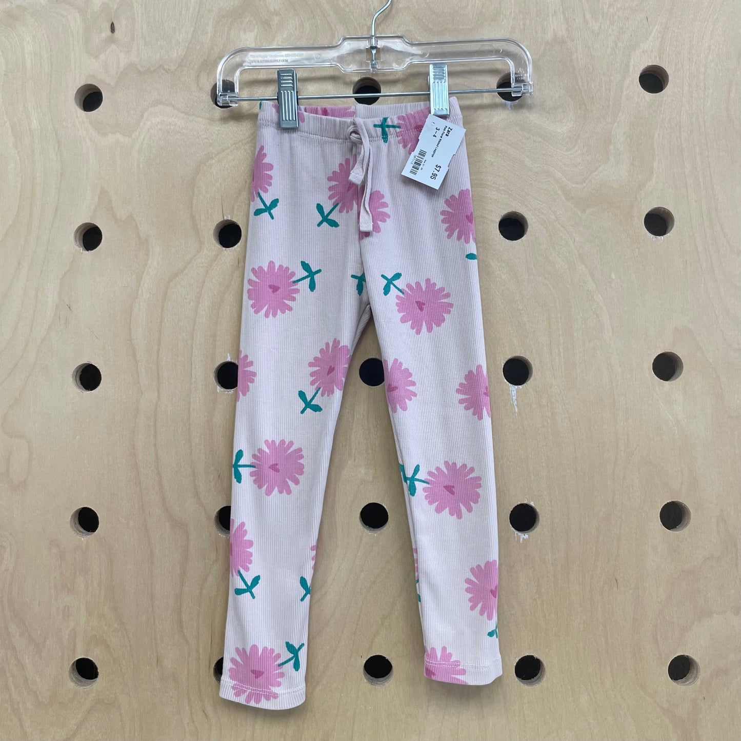 Pink Floral Ribbed Leggings