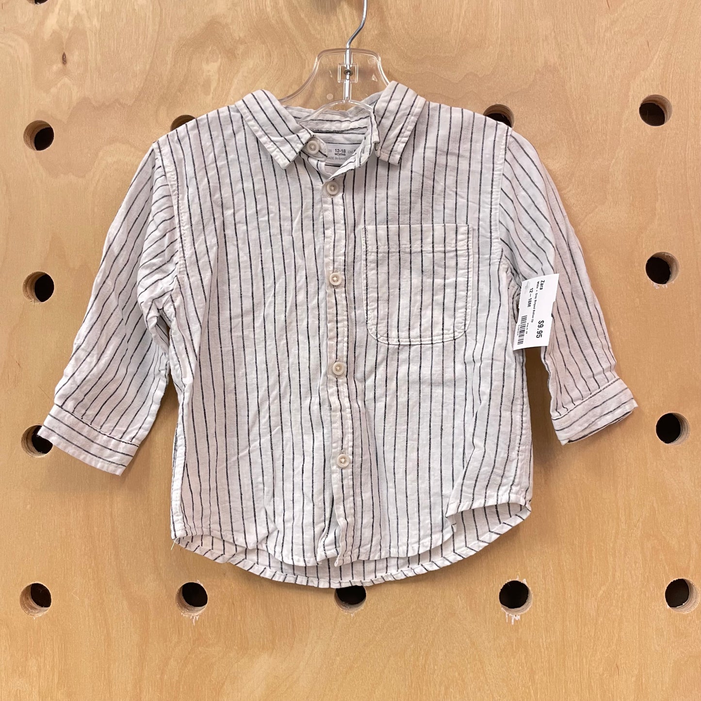 White + Grey Striped Button Up