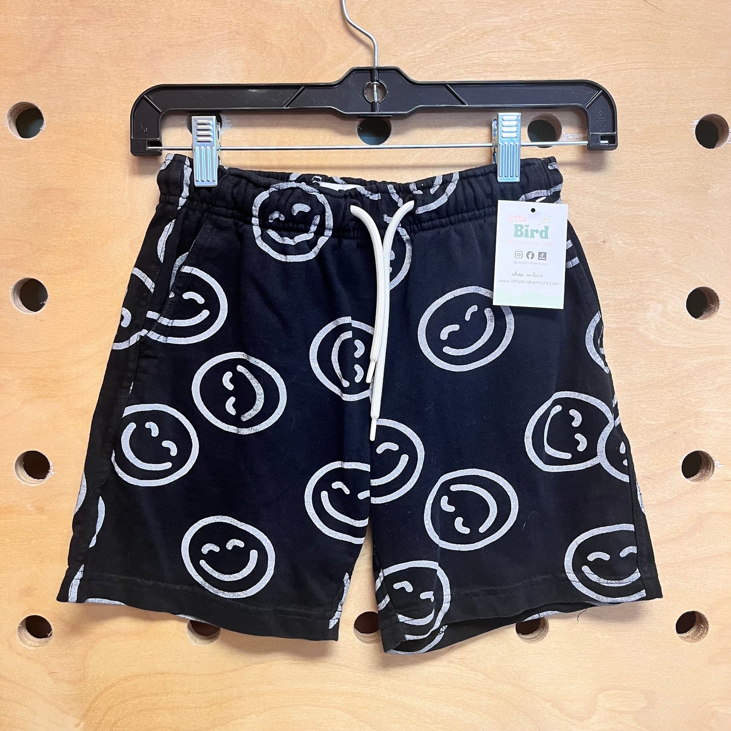 Black Happy Face Drawstring Shorts