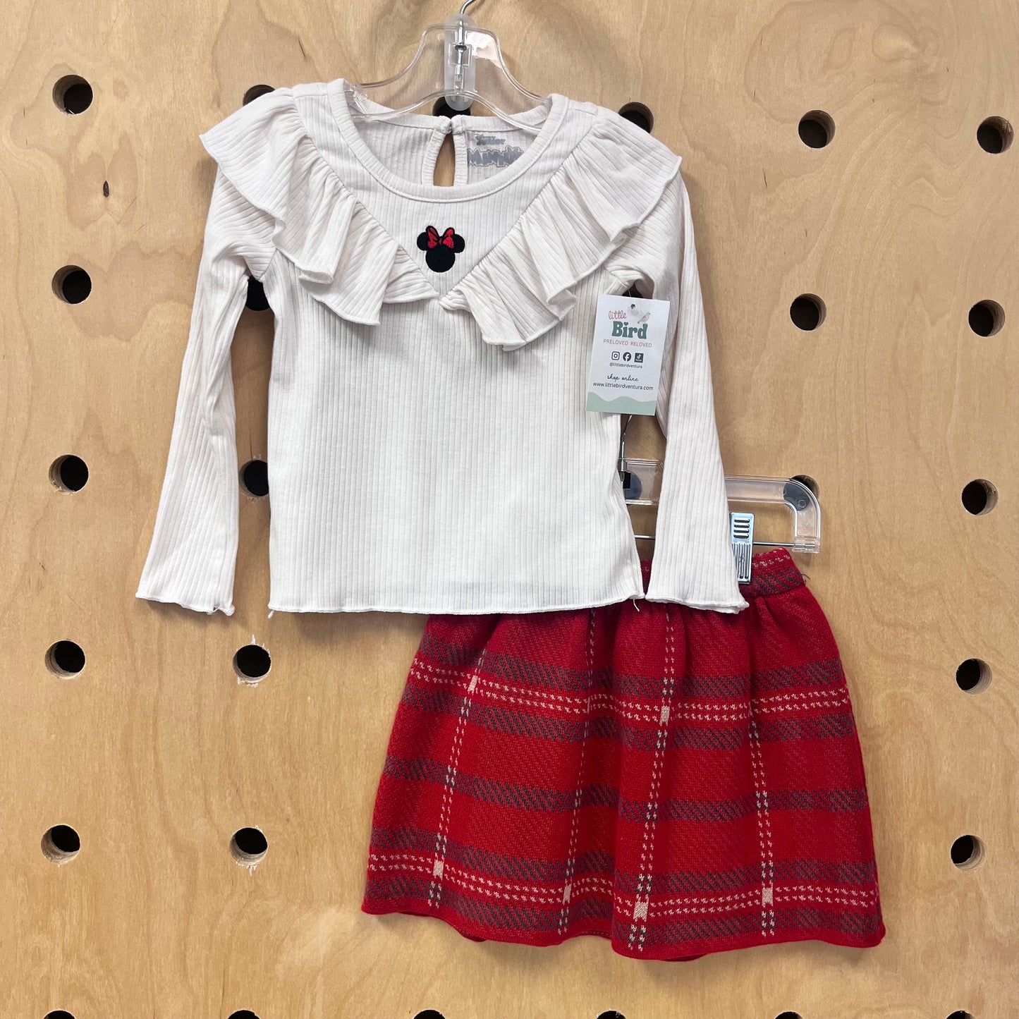 White/Red Plaid Embroidered Outfit