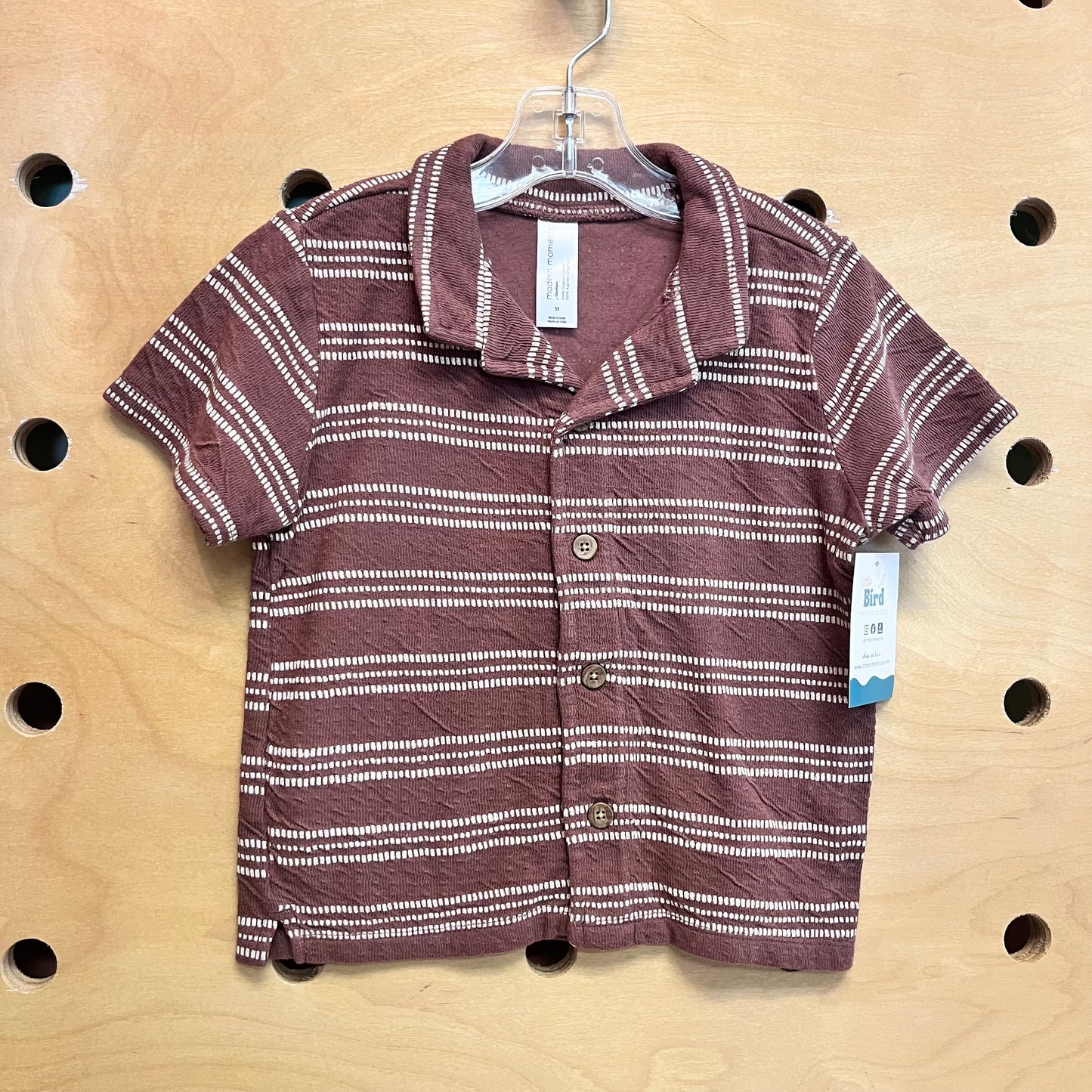 Brown/White Dotted Lines Button Up