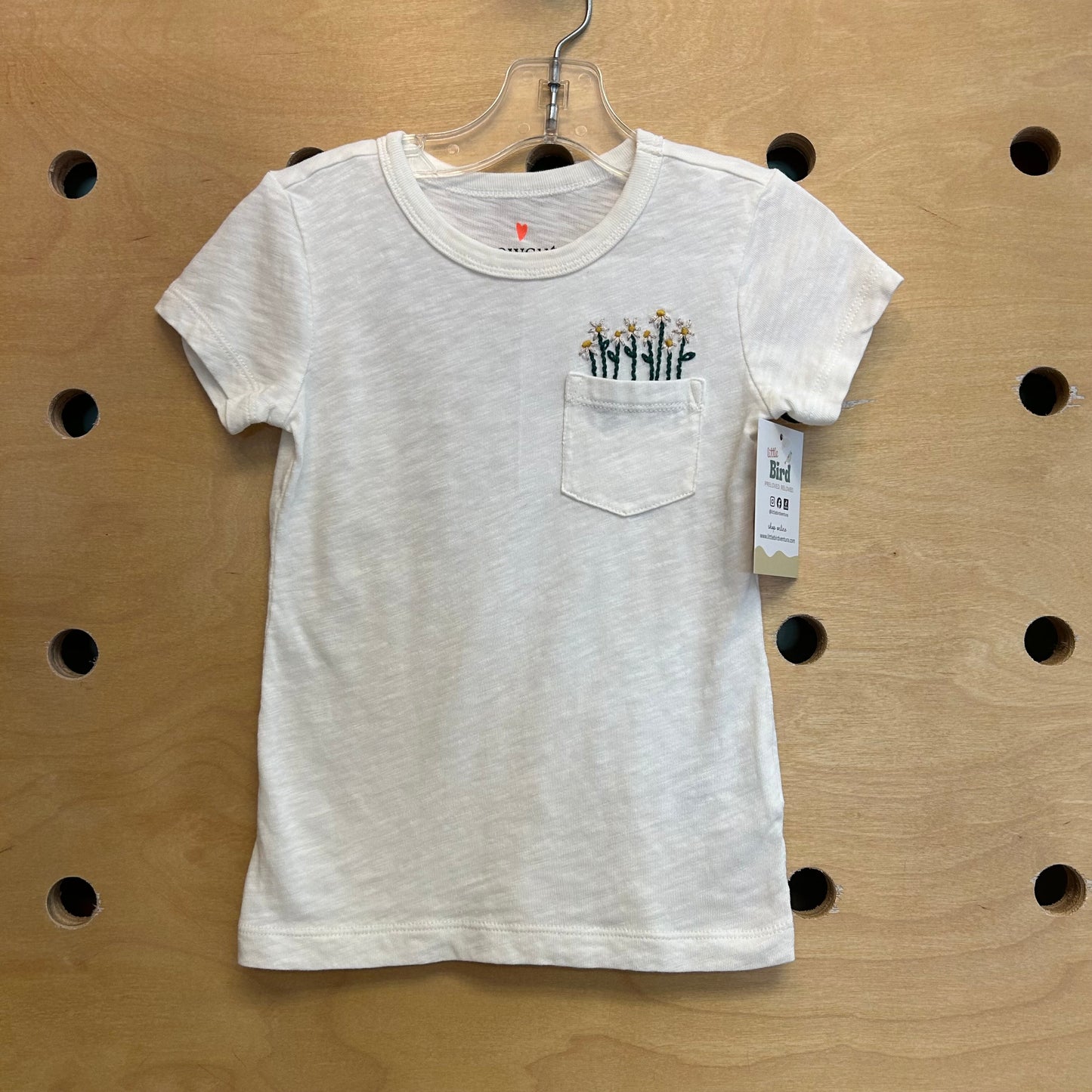 White Embroidered Flowers Cotton Tee