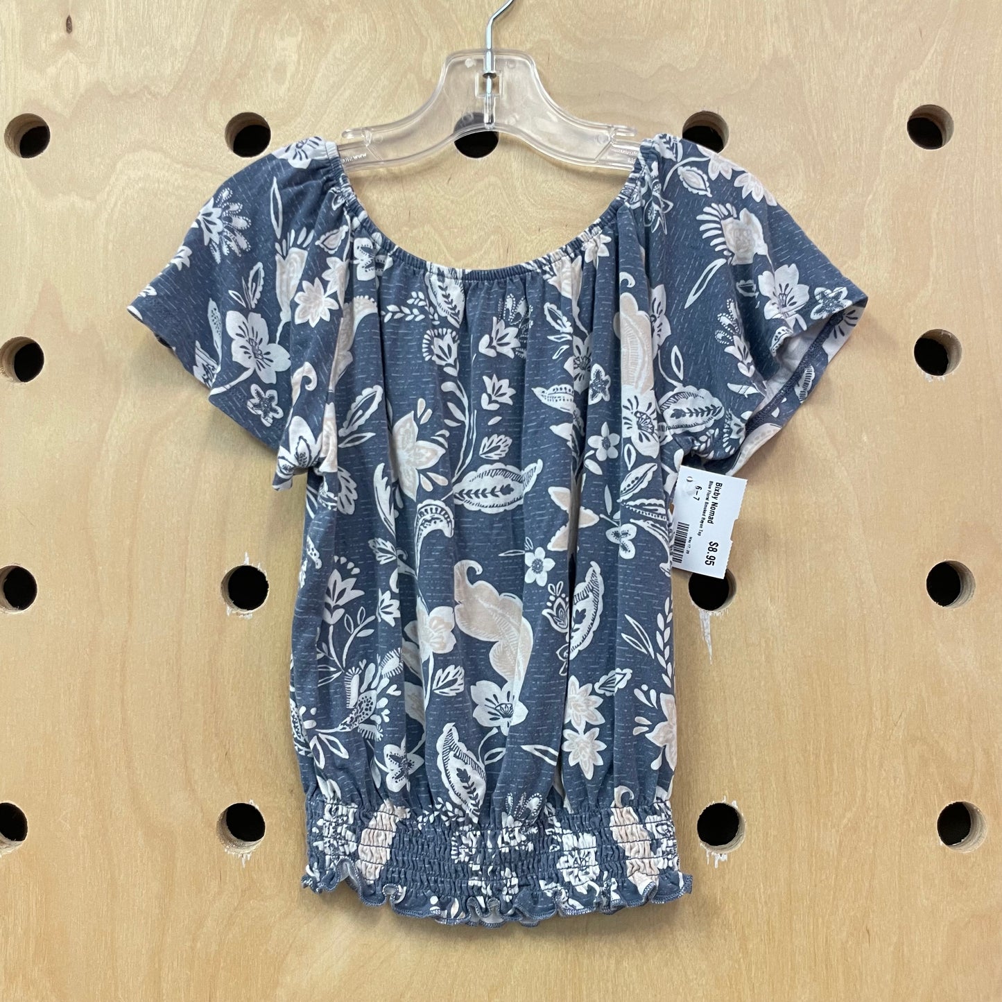 Blue Floral Smoked Rayon Top