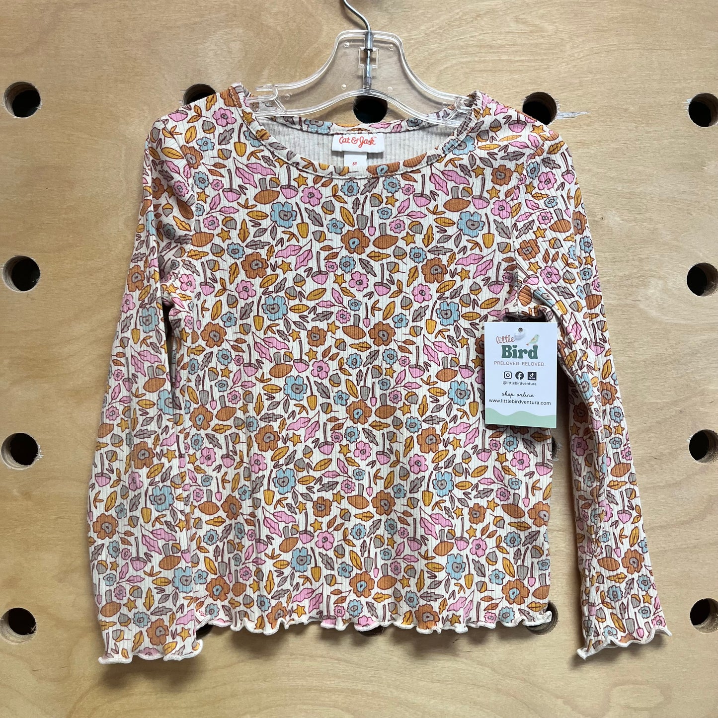 Cream Floral & Mushrooms Ribbed Top