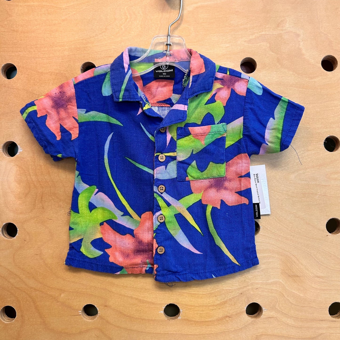 Blue Rayon Blend Tropical Button Up