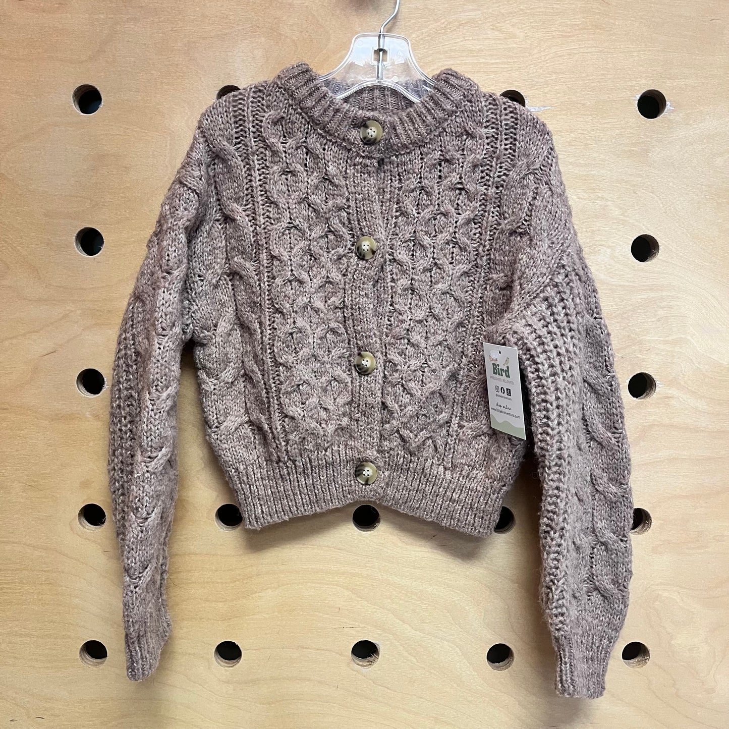 Brown Cable Knit Button Up Sweater