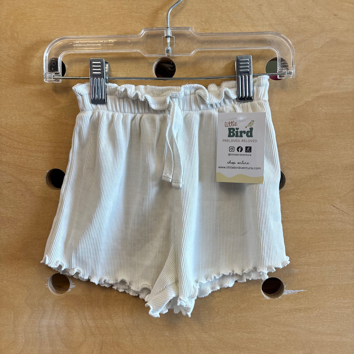 White Lettuce Hem Ribbed Shorts