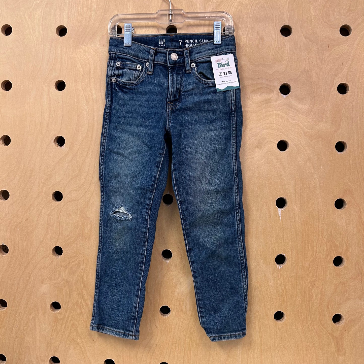 Distressed Pencil Slim Ankle Denim