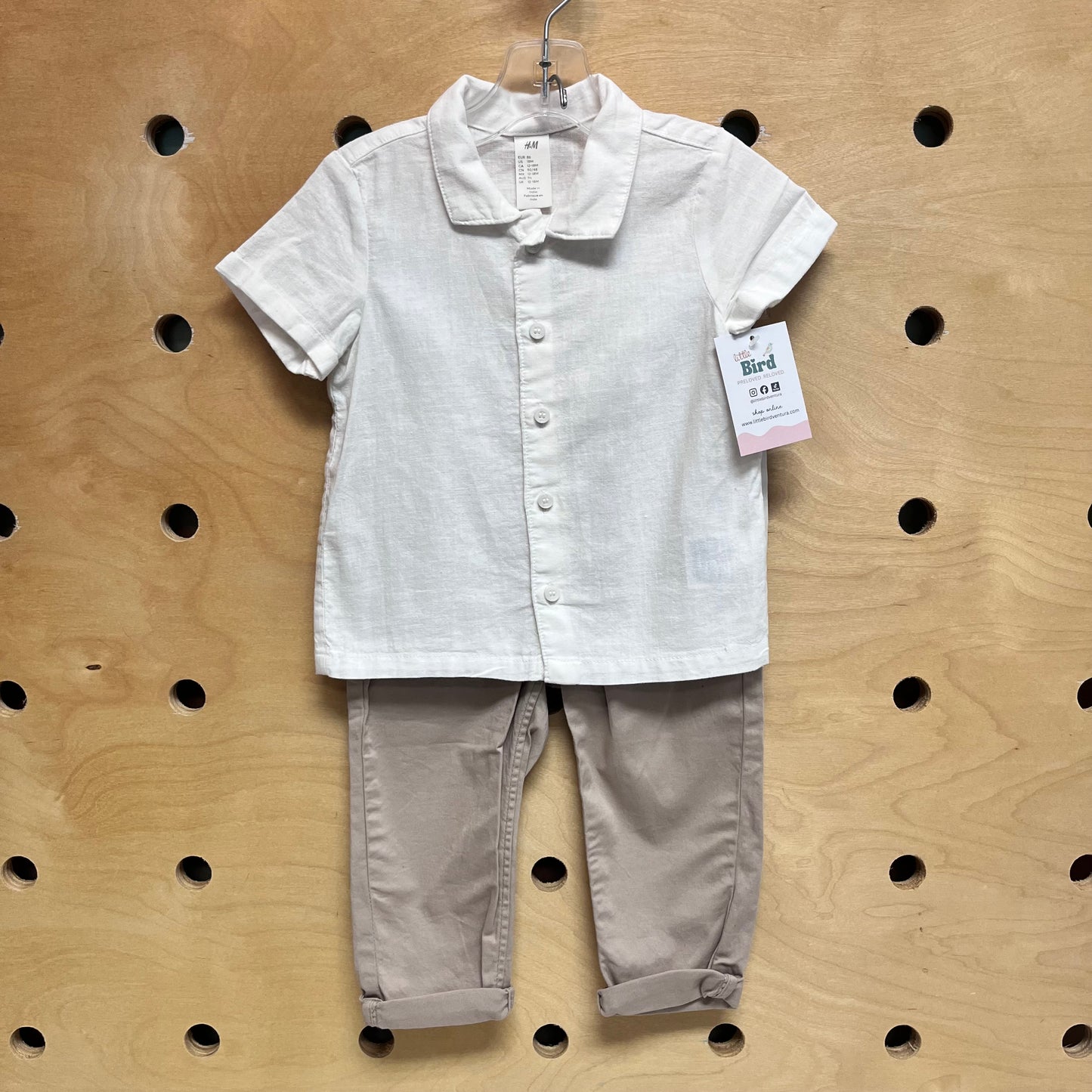 Khaki & White Linen-Blend Outfit