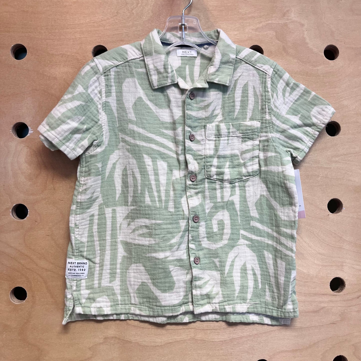 Green/White Shapes Cotton Button Up