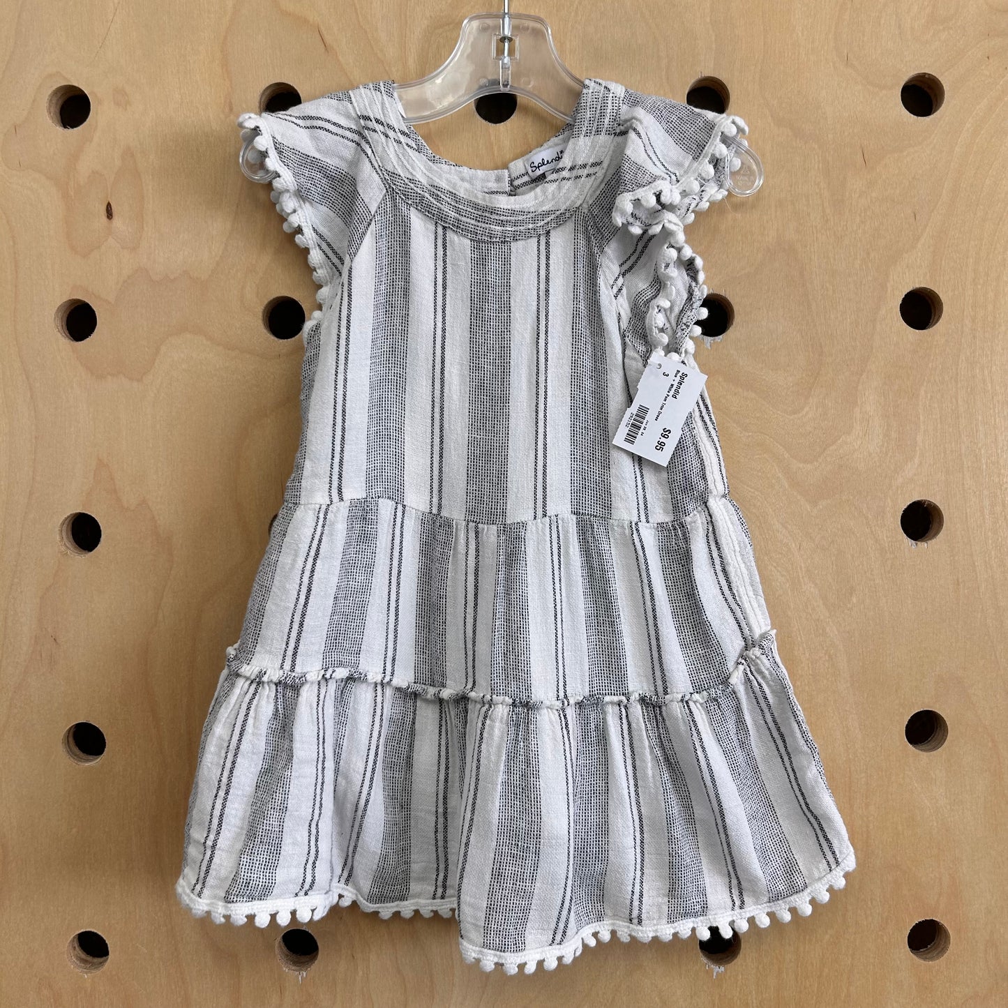 Blue + White Pom Trim Dress