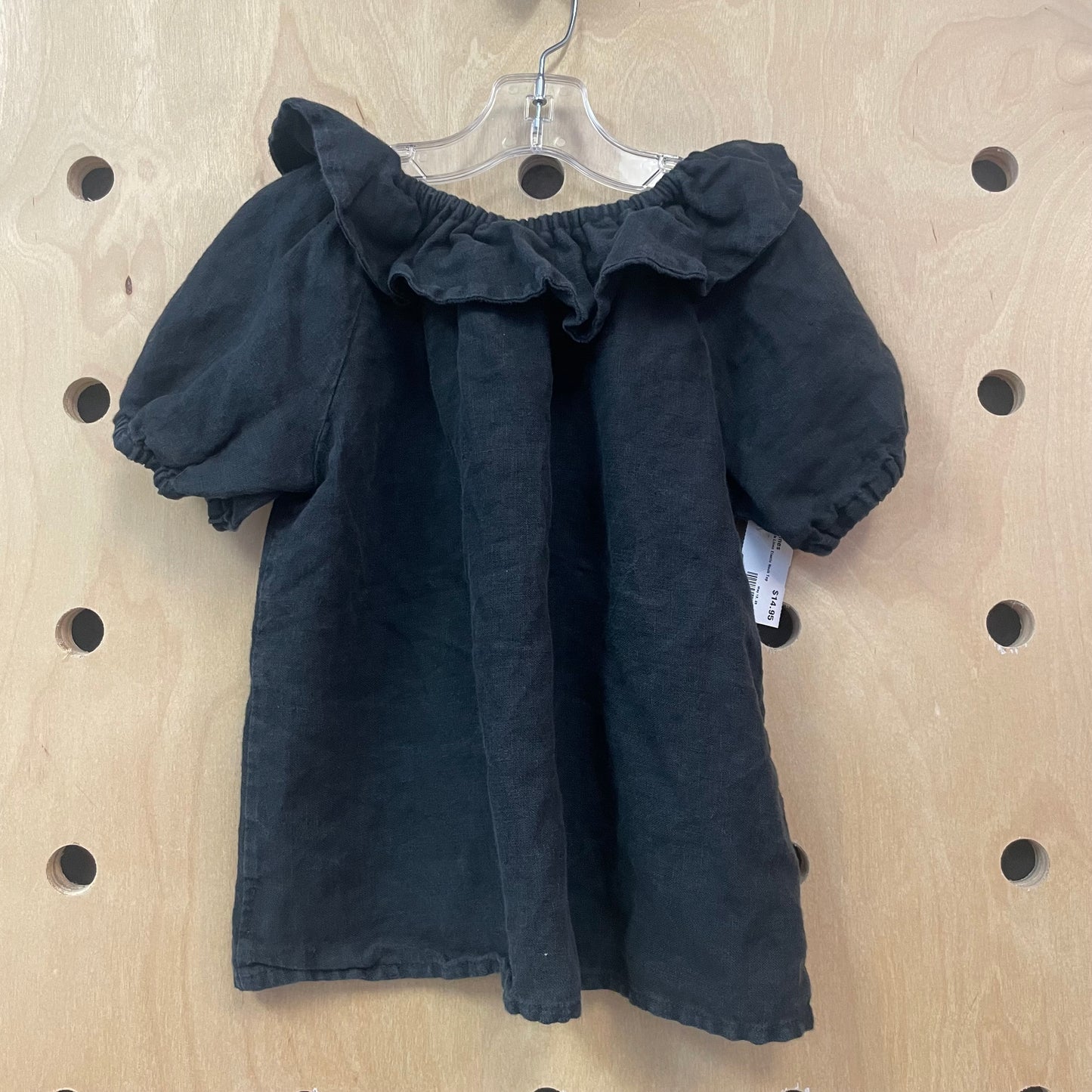 Black Linen Elastic Neck Top