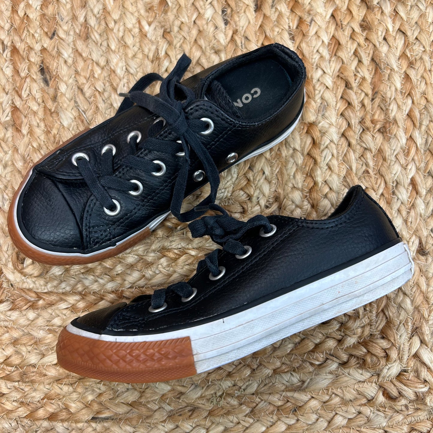 Black Leather Lace-Up Low Top Sneakers