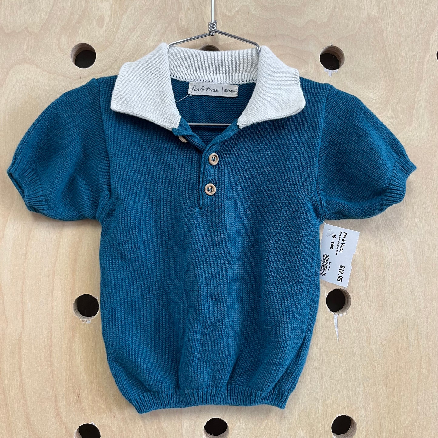 Blue Knit Collared Shirt