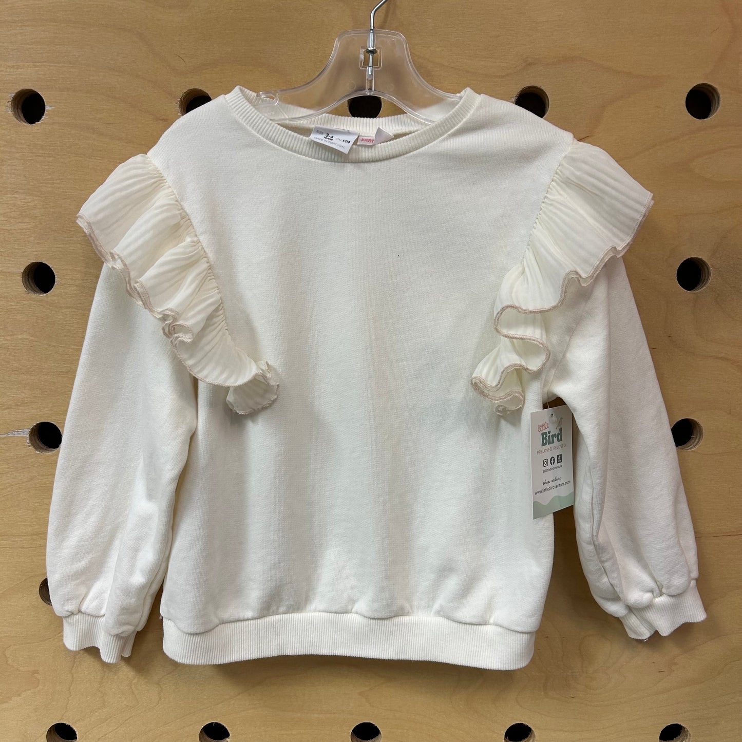 Cream Sheer Ruffle Sweatshirt