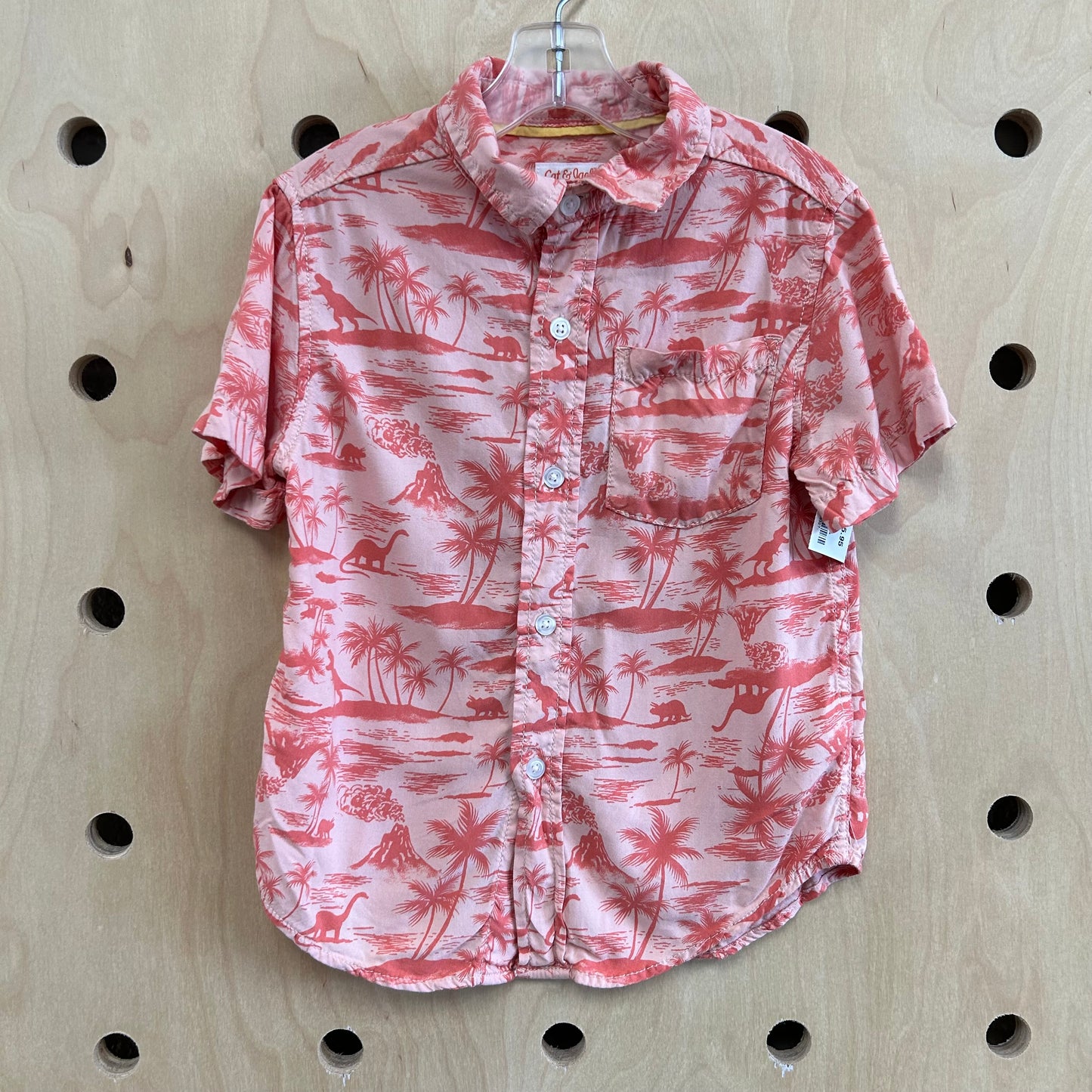 Peach Dino Island Scene Button Up