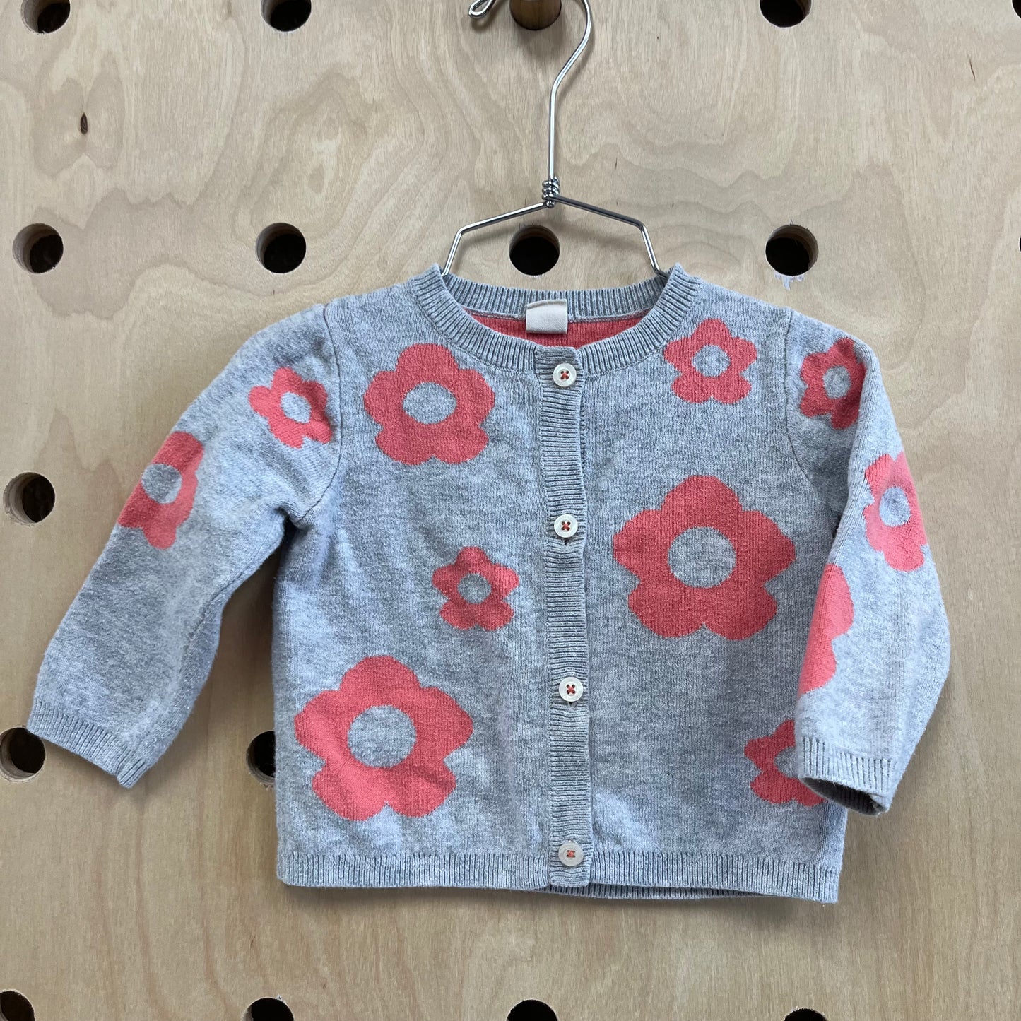 Grey & Coral Floral Cardigan
