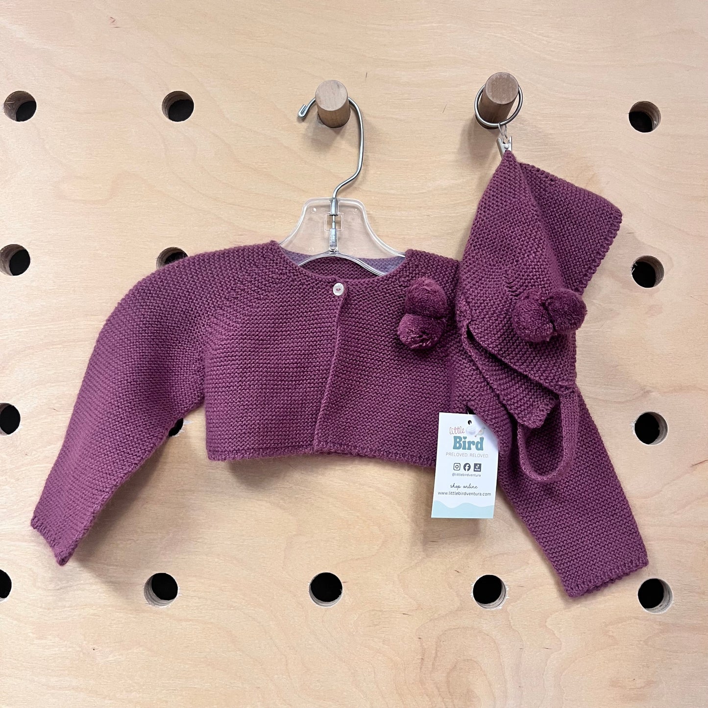 Purple Knit Pom-Pom Sweater & Hat