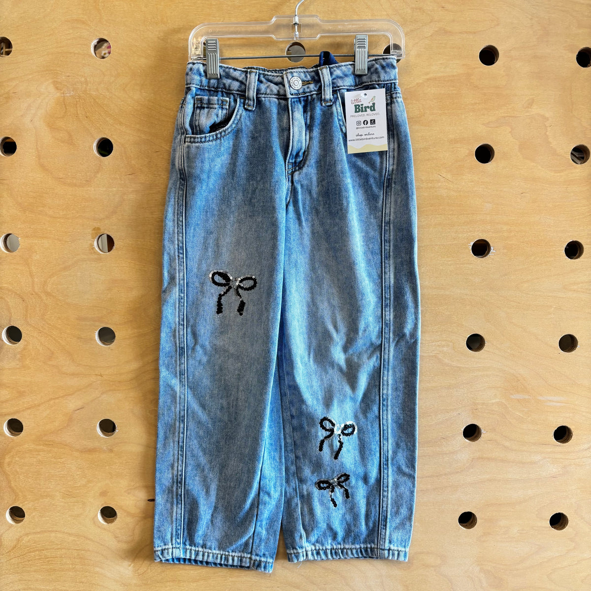 Black Sequin Bow Denim Pants