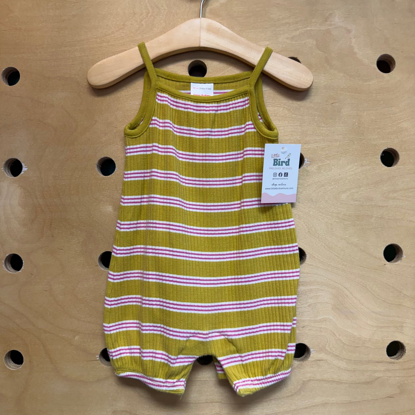 Mustard/Pink Striped Ribbed Romper