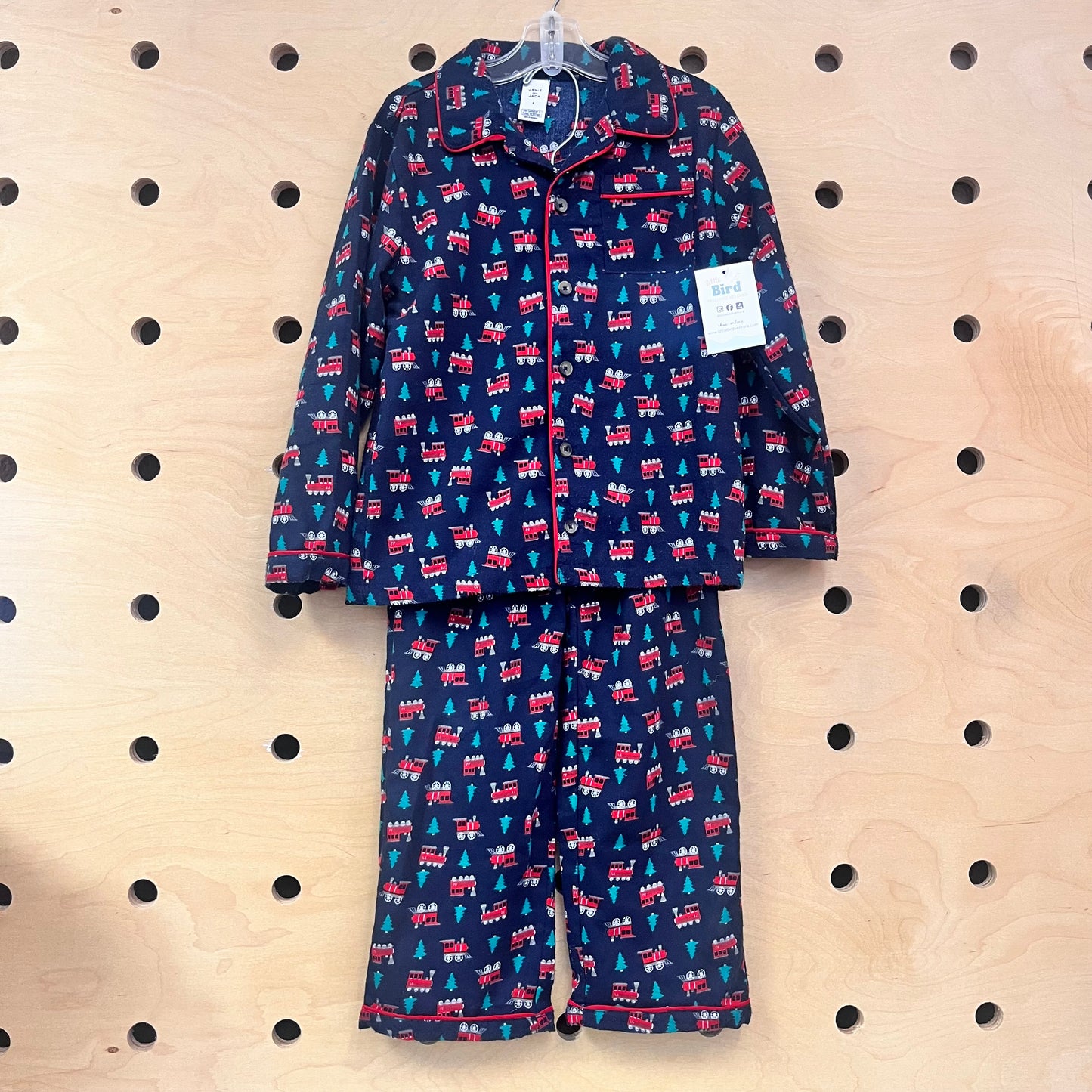 Blue Flannel Train Pajamas