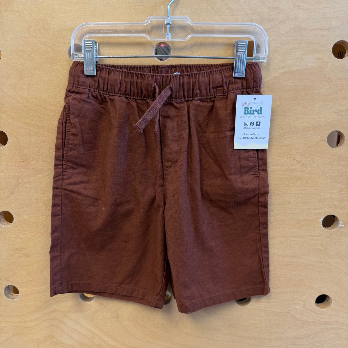 Brown Linen Blend Drawstring Shorts
