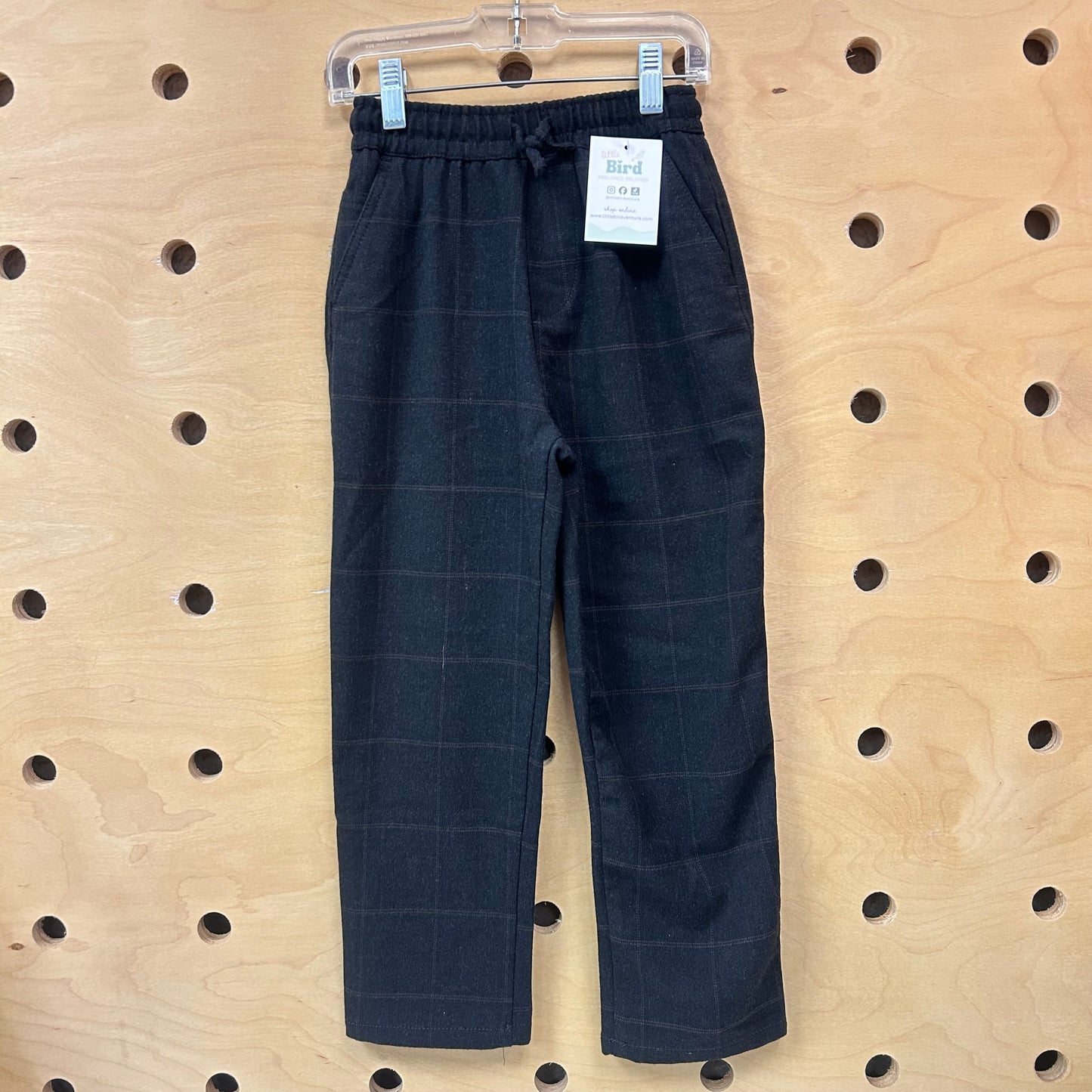 Black Plaid Drawstring Bamboo Blend Pants