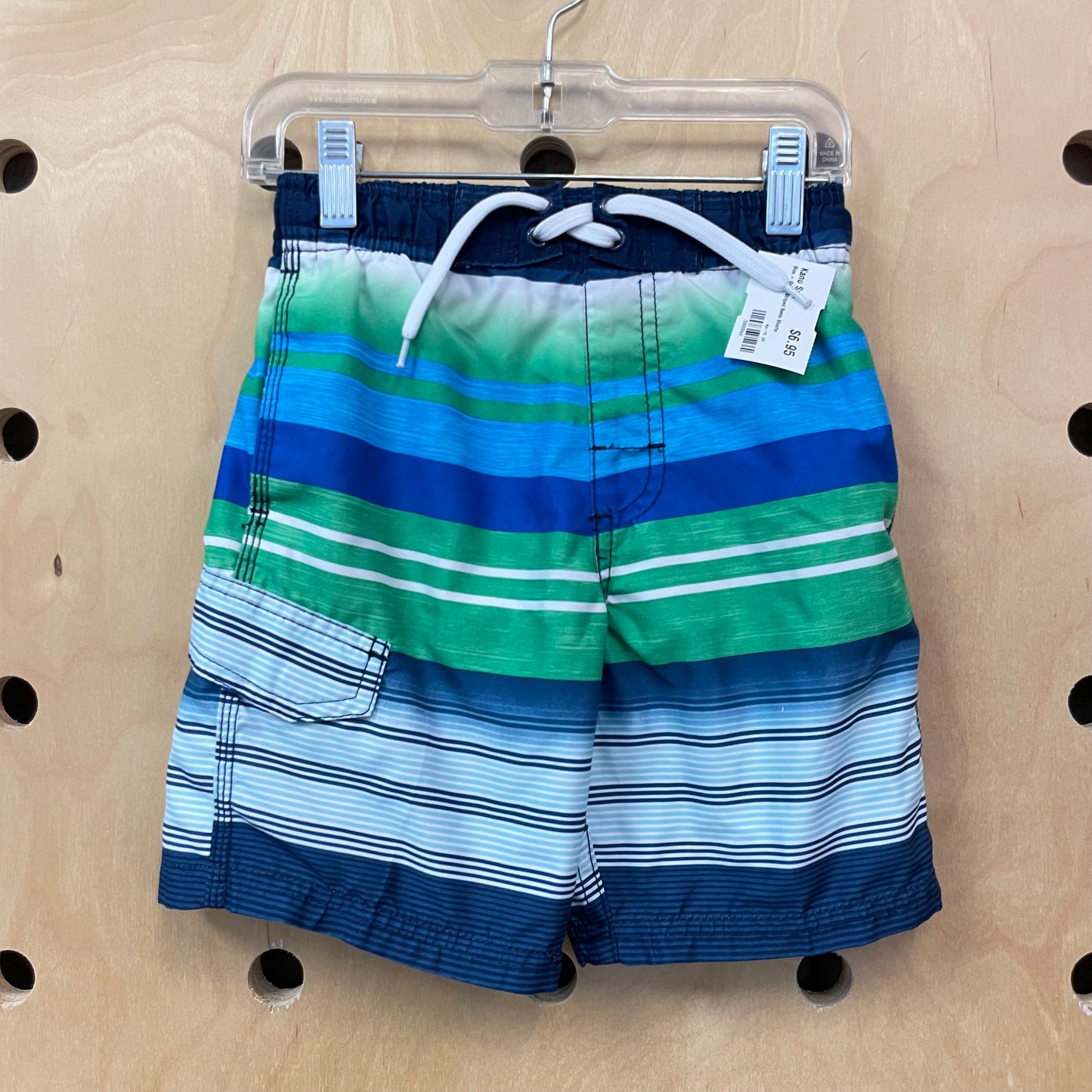 Blue + Green Striped Swim Shorts
