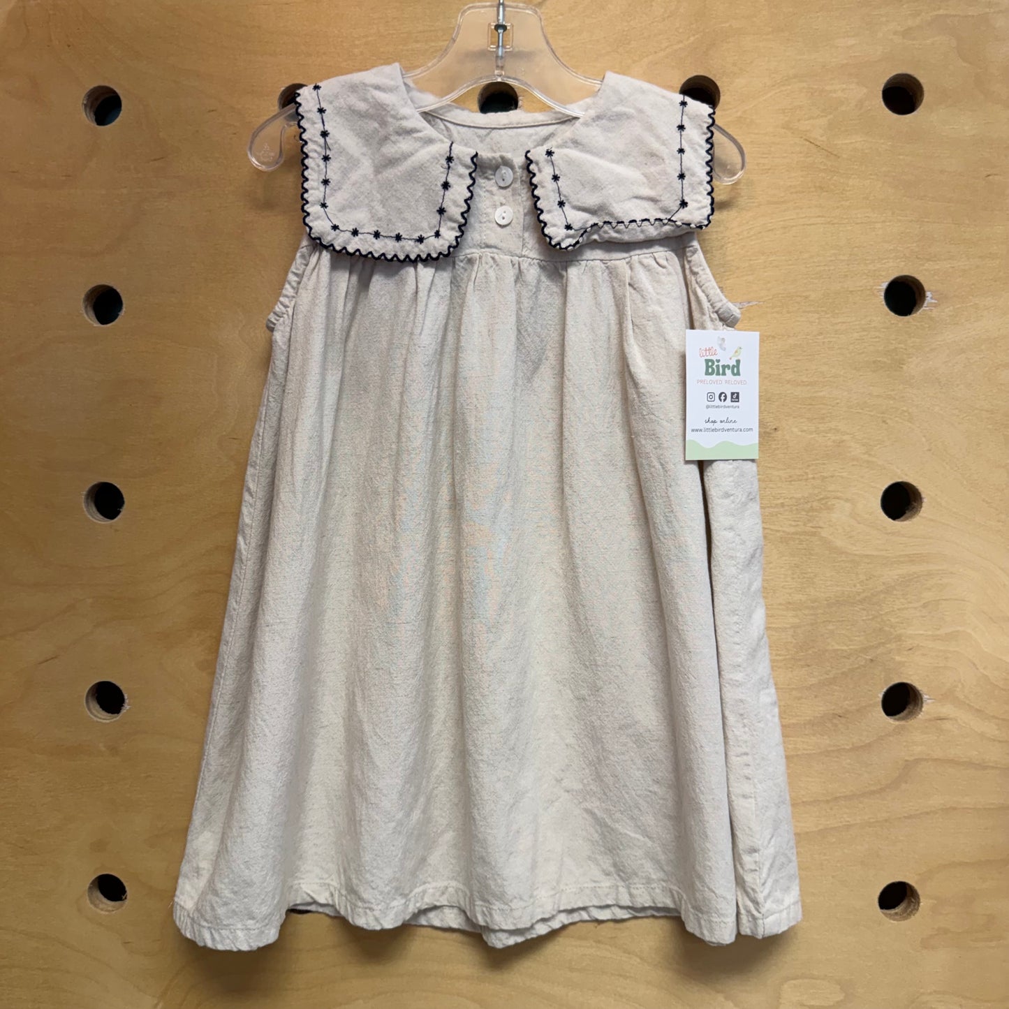 Cream/Blue Embroider Collar Dress