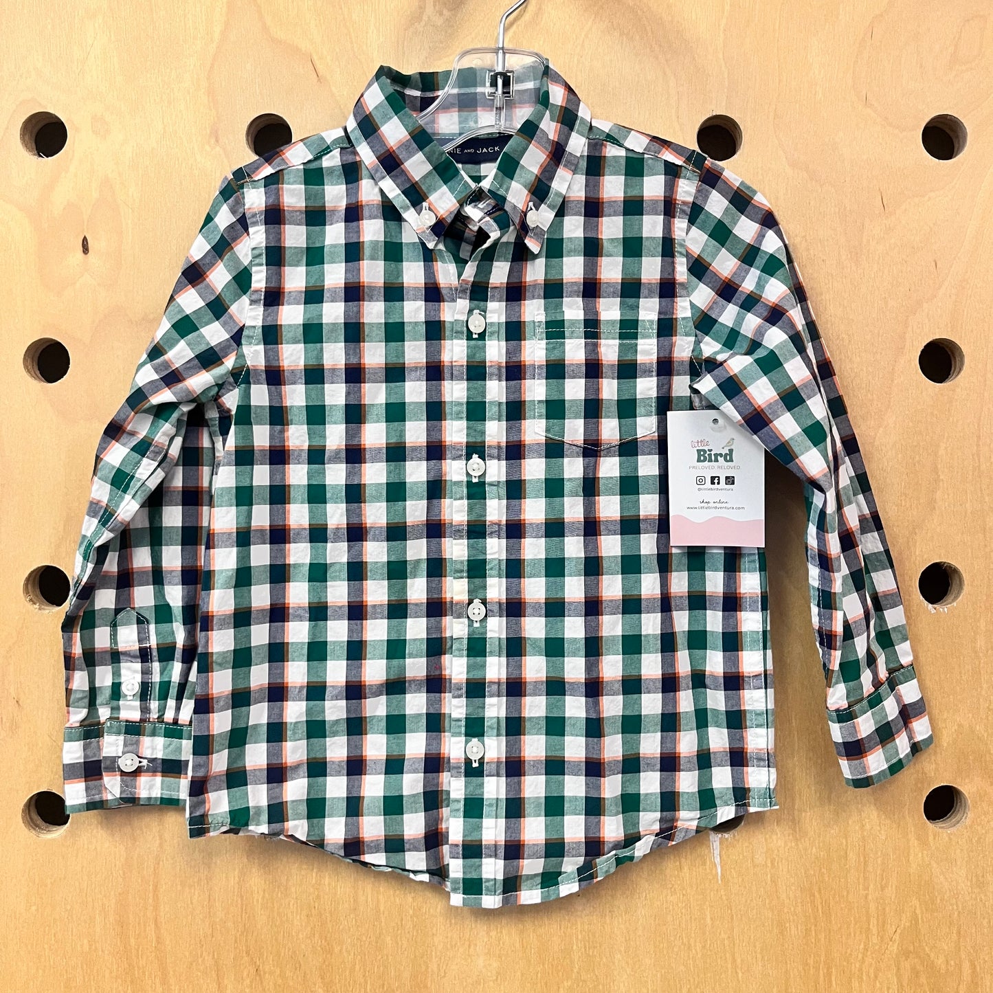 Green + Orange Plaid Button Up