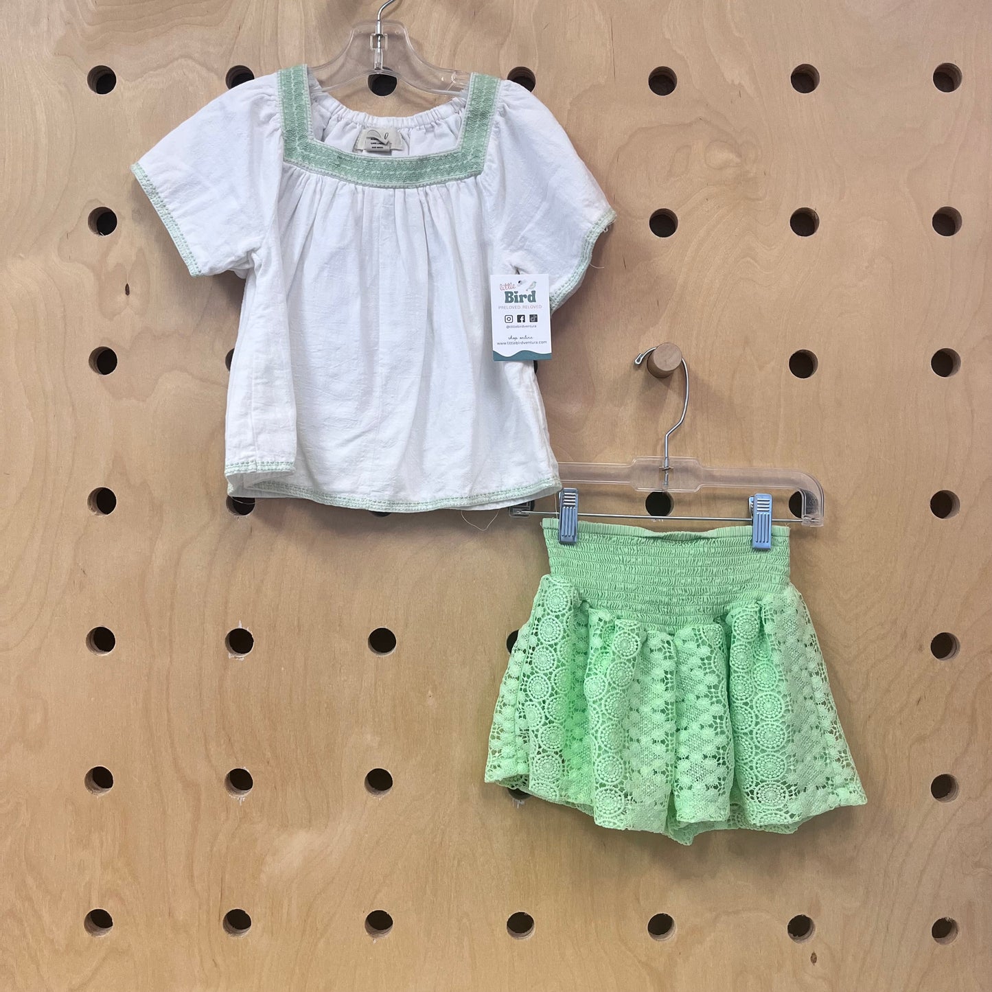 White & Lime Top & Shorts