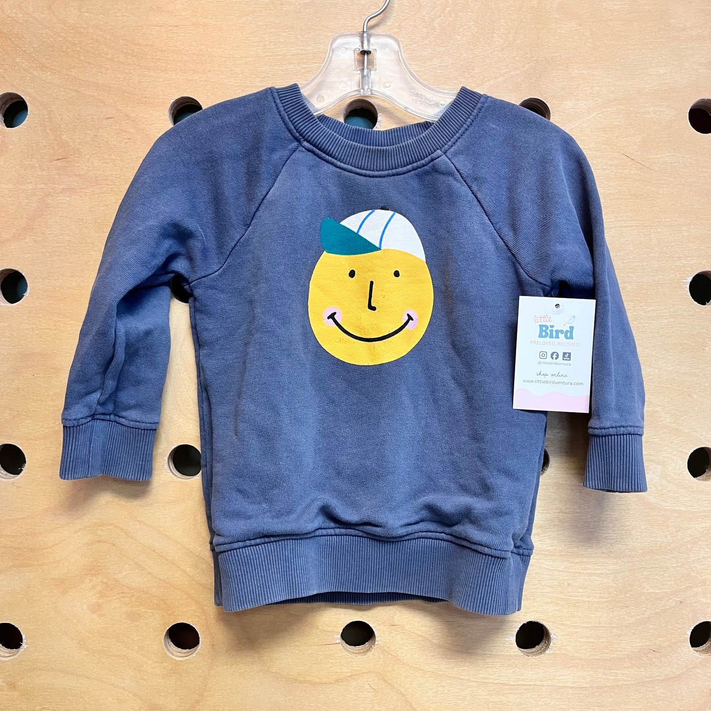 Grey Cotton Smiley Face Pullover
