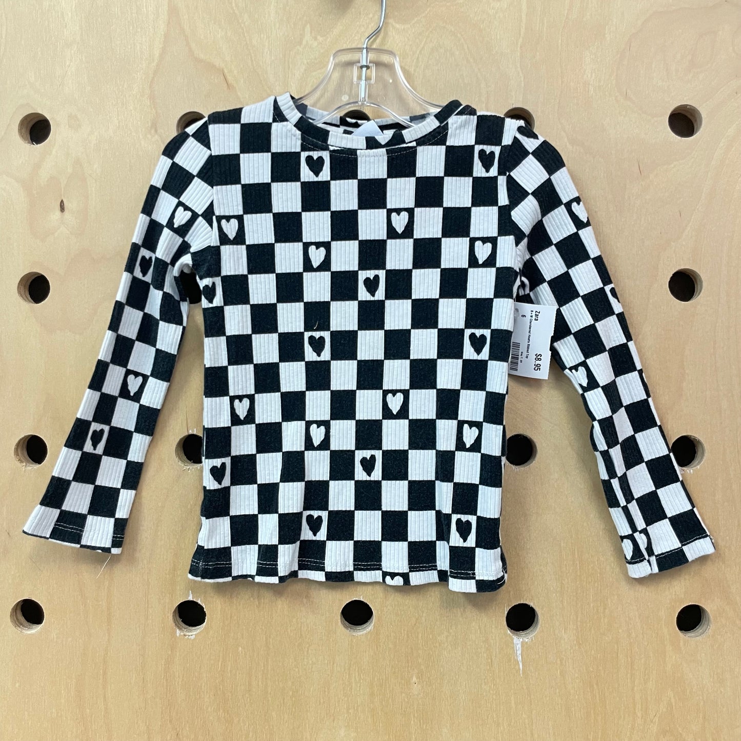 B+W Cherckered Hearts Ribbed Top
