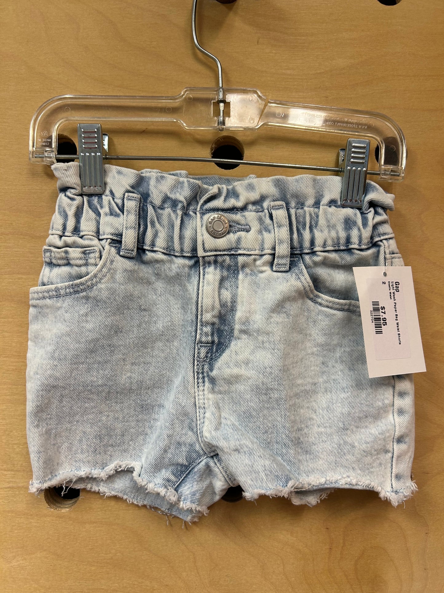Light Wash Paper Bag Waist Shorts