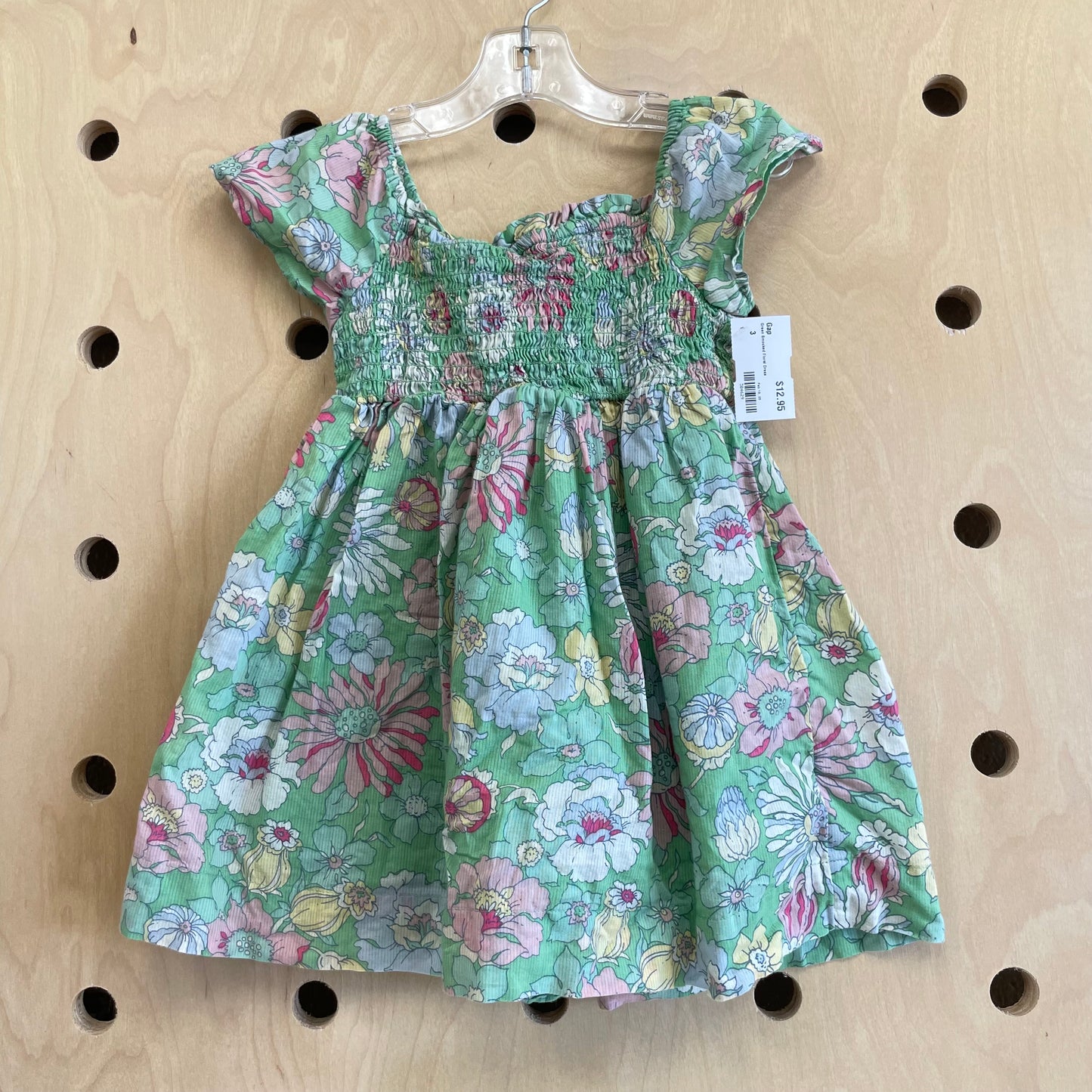 Green Smocked Floral Dress