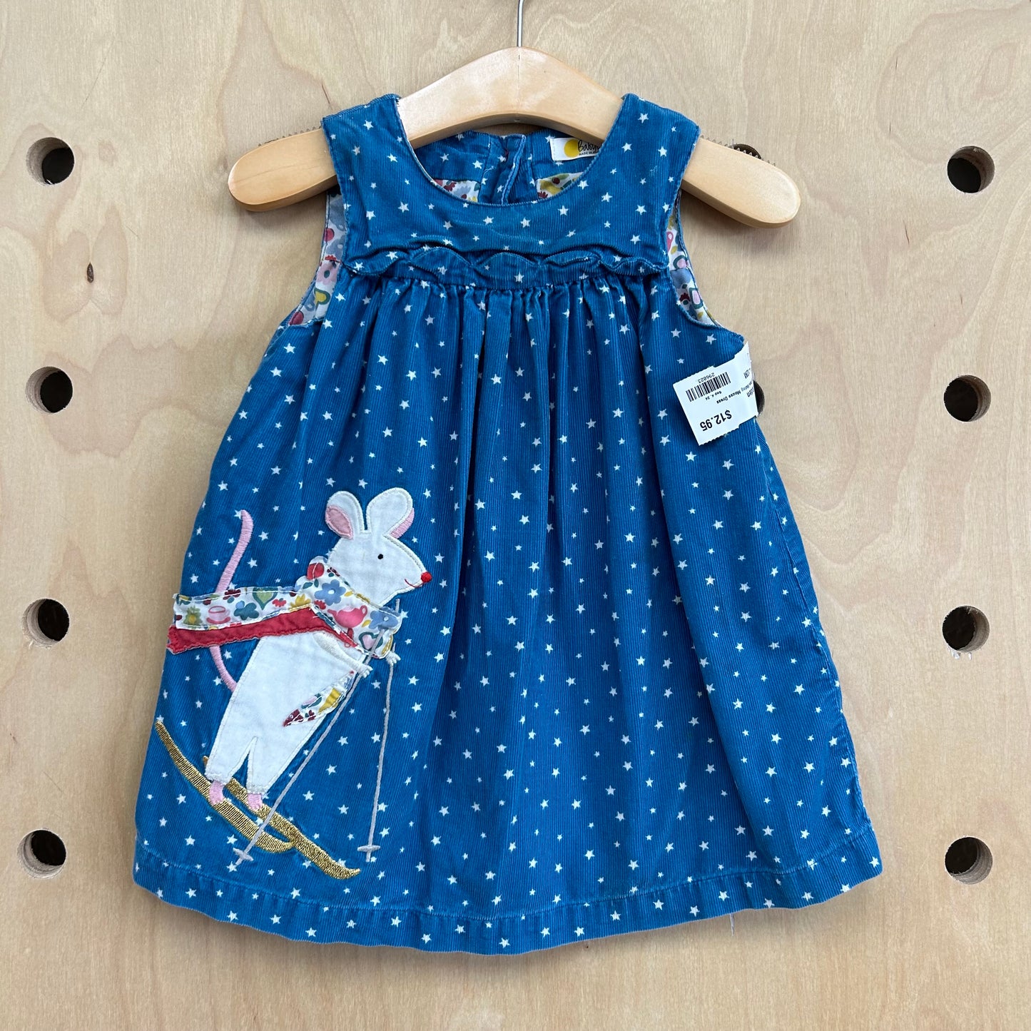 Blue Cord Stars Skiing Mouse Dress