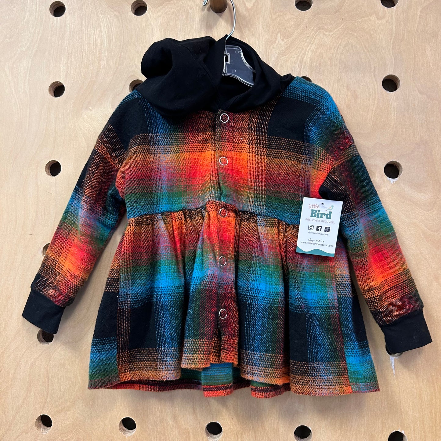 Madras Plaid Flannel Hoodie Peplum Shacket