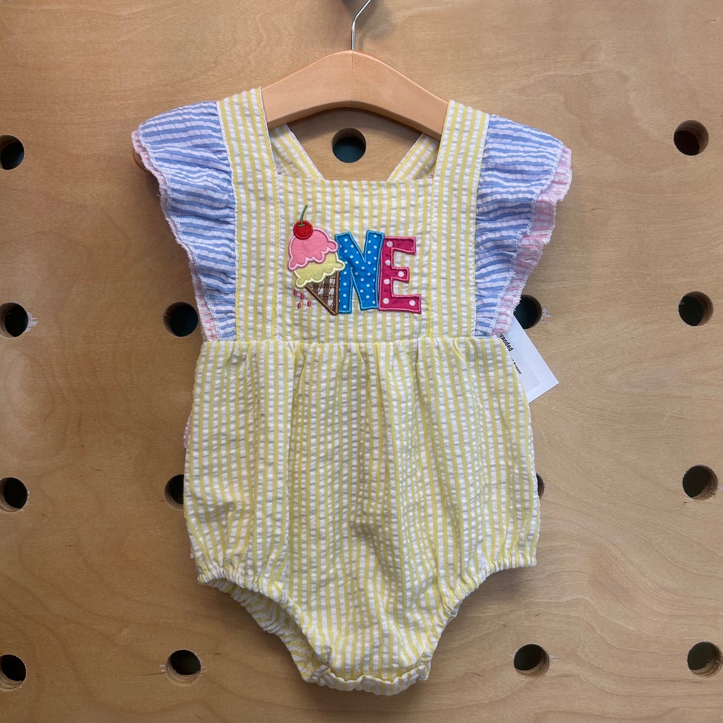 Yellow Seersucker ONE Romper